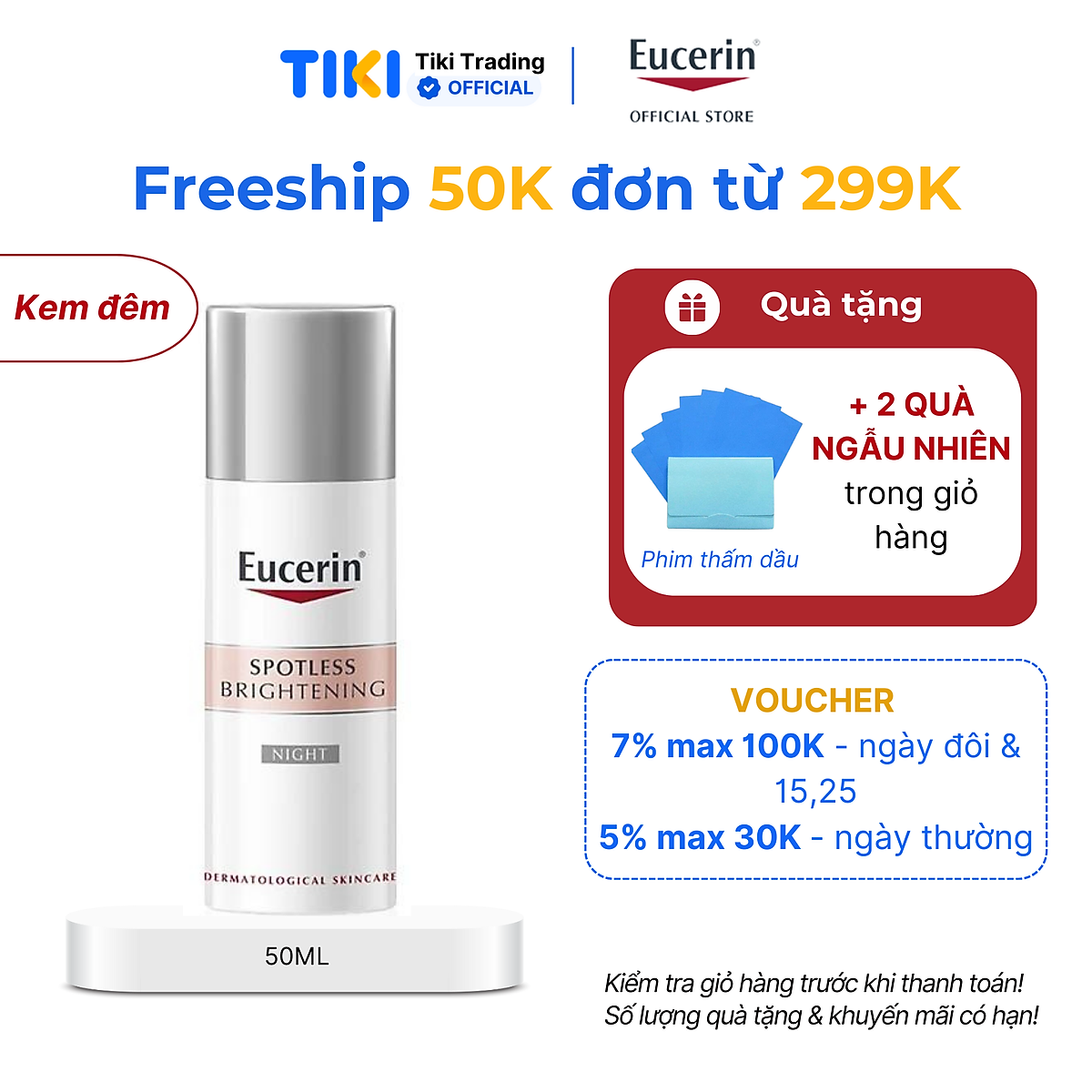 Kem dưỡng đêm giảm thâm nám & sáng da Eucerin Spotless Brightening 50ml