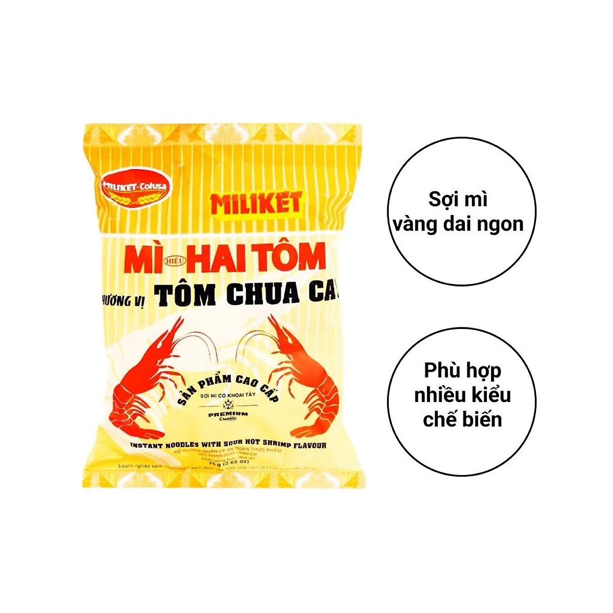 Thùng 30 Gói Mì Hai Tôm Vị Tôm Chua Cay Cao Cấp Miliket 75g