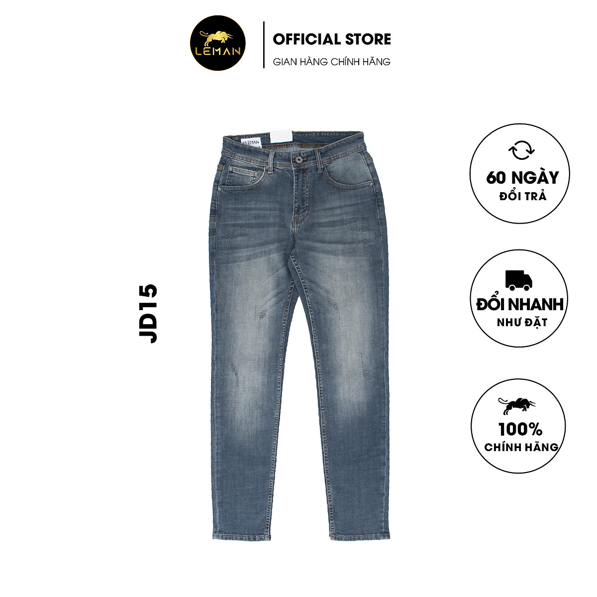 Mua Quần Jean nam Leman xanh mài xước trơn JD15 - Slim Form - 28 - Xanh Mài  tại LEMAN Official Store