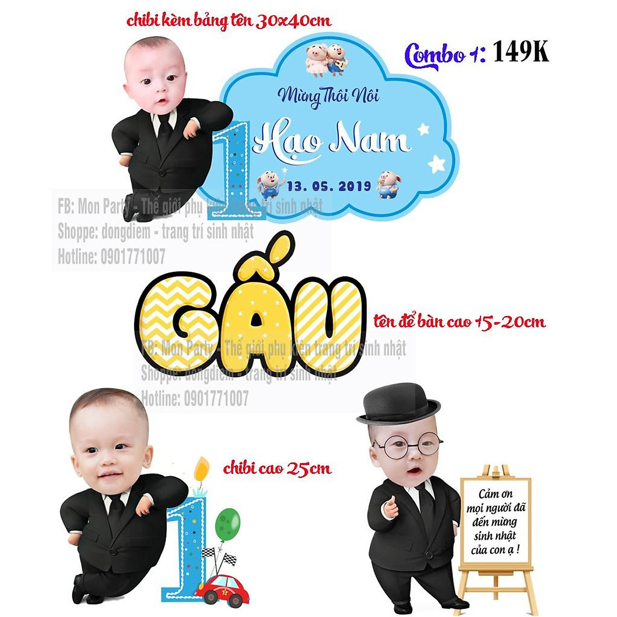 Free Mon Party sinh nhật hình chibi cao 25cm thiết kế chibi sinh nhật thiết kế trang trí tiệc sinh nhật cho bé Siêu thị Top Top