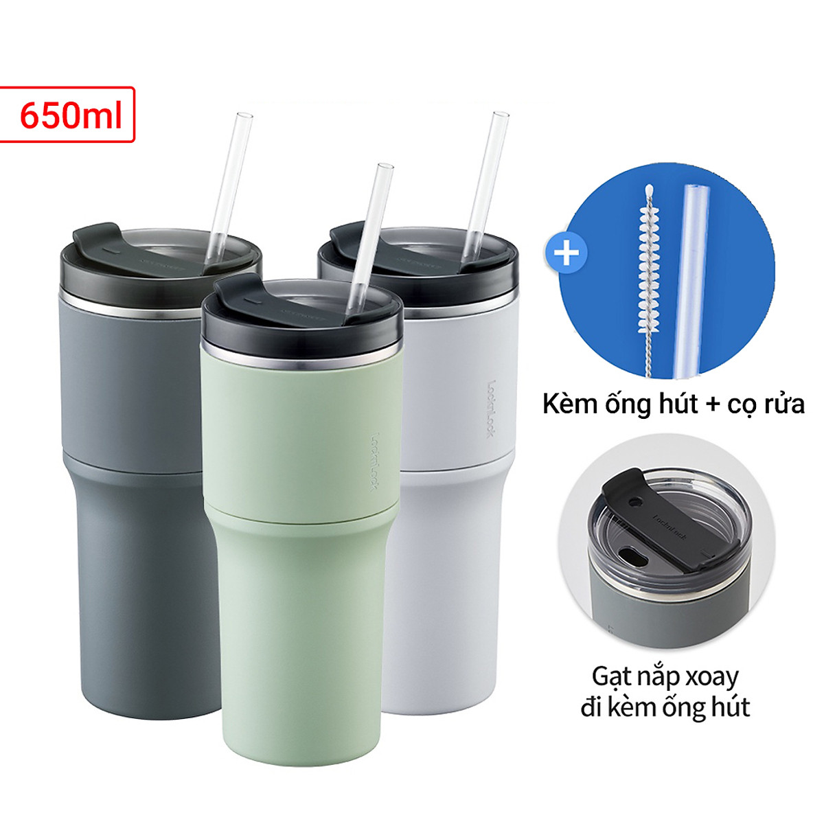 Bình giữ nhiệt LocknLock Metro Drive LHC4277S 650ml - Kèm ống hút và cọ rửa