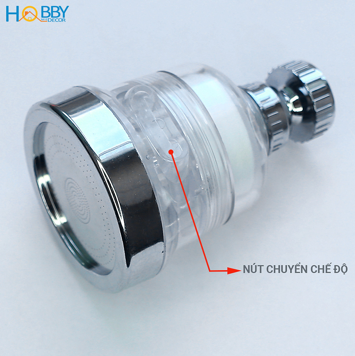 Đầu vòi tăng áp 3 chế độ có đầu lọc cặn HOBBY Home Decor VSTA3 - vỏ trong suốt - hỗ trợ tăng áp lực 3 chế độ phun ( TẶNG KÈM REN NỐI VÀ ĐẦU LỌC)