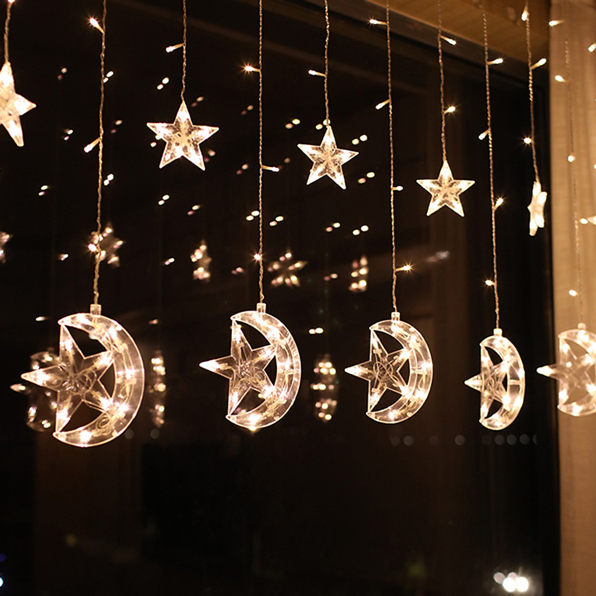 Dây Đèn LED Rèm Trăng Sao Chống Thấm Nước Trang Trí Ngoài Trời - Dài 2.5 Mét