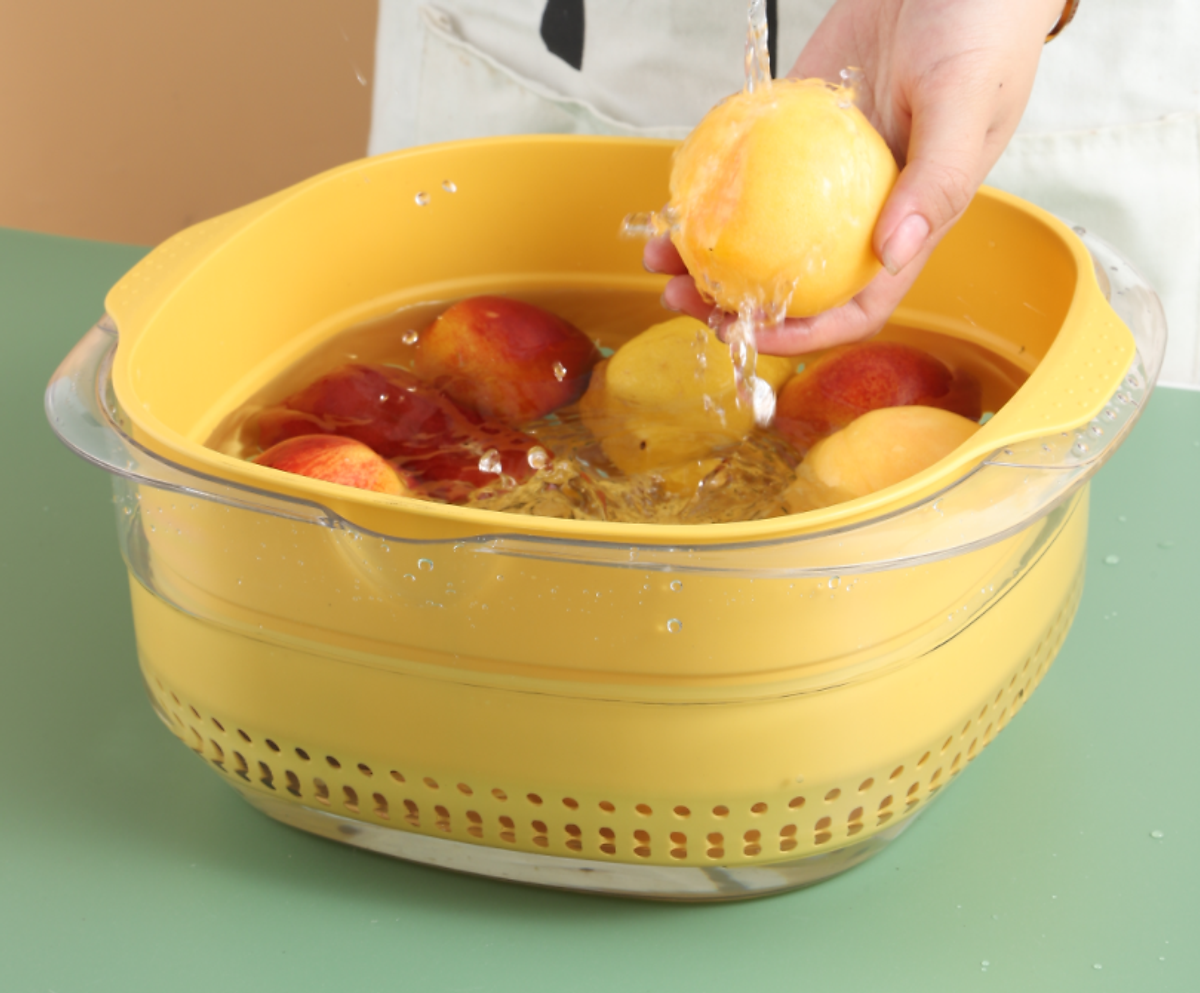 Rổ đựng đồ kèm chậu thau rửa rau củ đựng hoa quả trái cây 2 lớp siêu cứng siêu bền