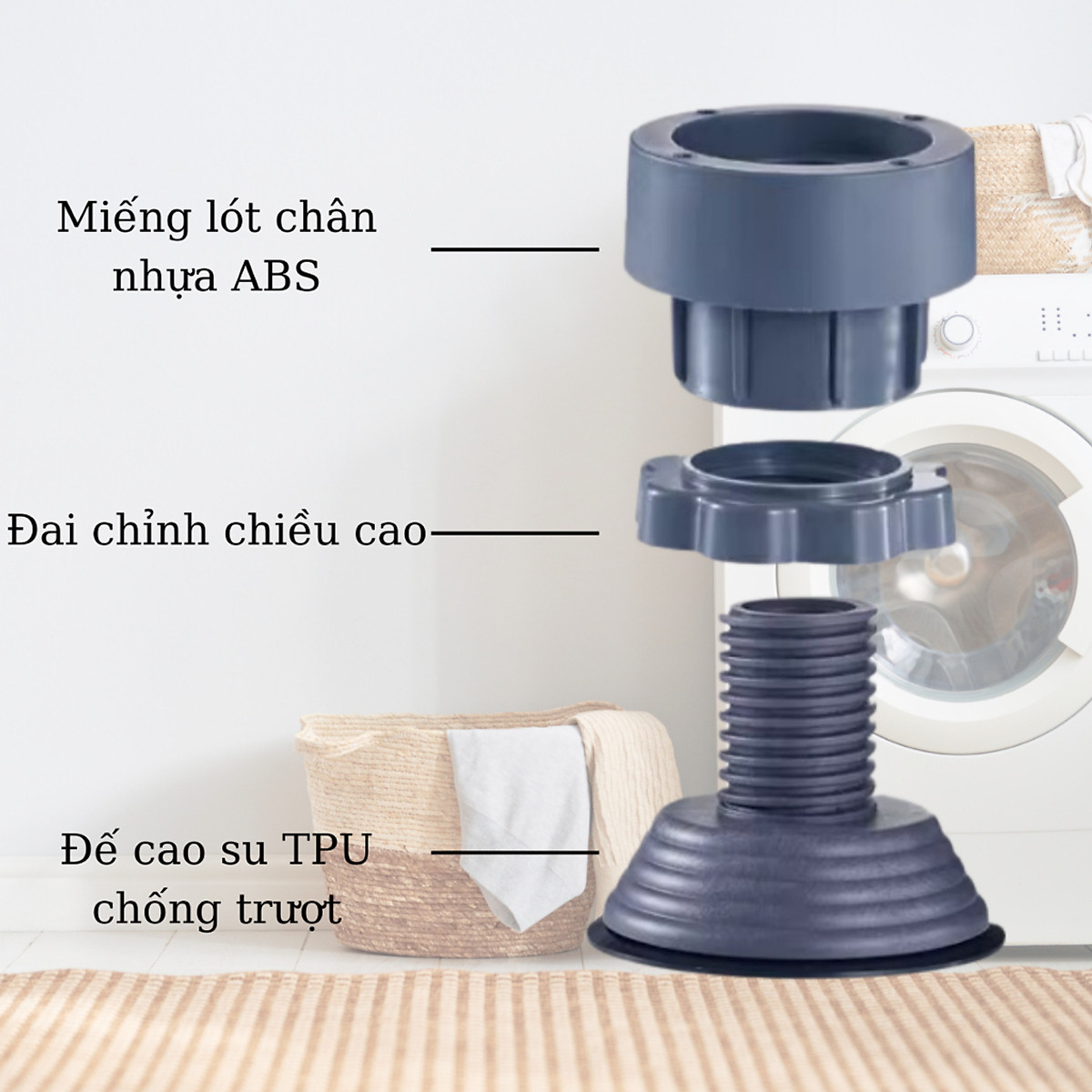 Bộ 4 Chân Kê, Đế Chống Rung Nâng Đỡ Máy Giặt Tủ Lạnh Đa Năng Điều Chỉnh Độ Cao Chống Rung Lắc