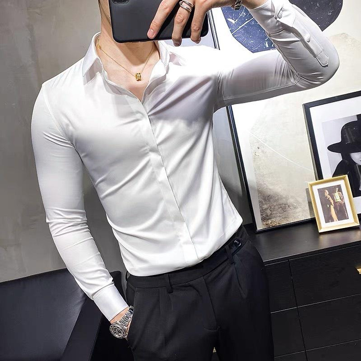 Mua Áo Sơ Mi Trắng Form Rộng Unisex Nam Nữ Tay Dài Hàn Quốc Kiểu Cổ Bẻ Vải  Lụa Nhiều Màu  SMD01  Màu trắng  M tại Thời Trang Tuổi