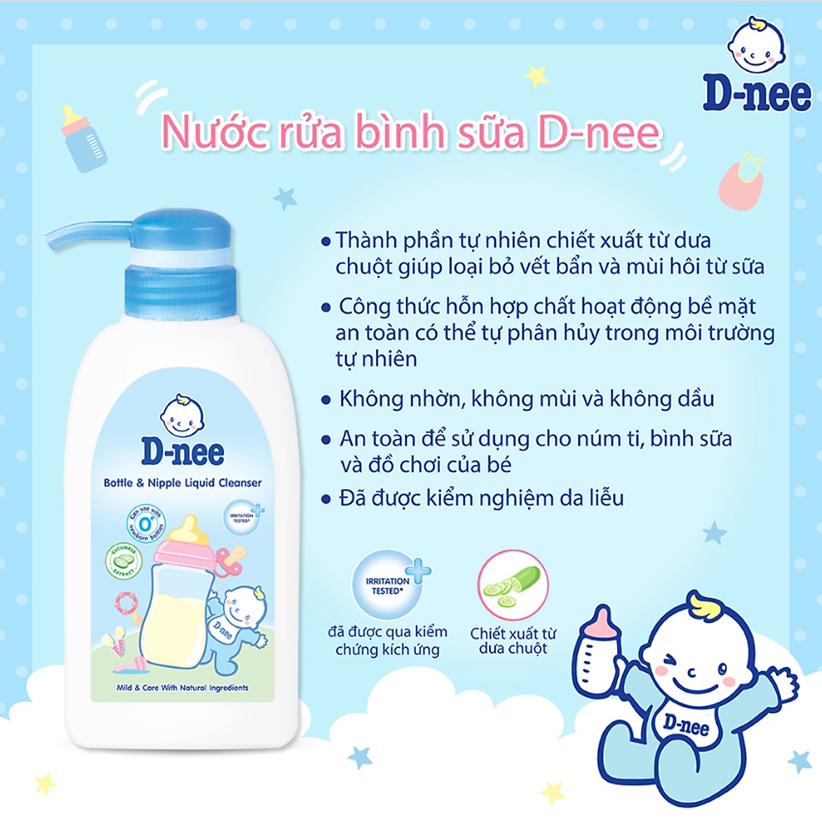 Nước rửa bình sữa D-nee Mild & Care chai 500ml