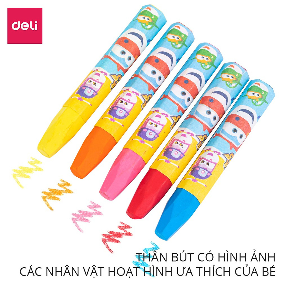 Bút sáp dầu Super Wings x Deli – thân lục giác – 12/18/24 màu - EC009-12 /EC009-18/ EC009-24