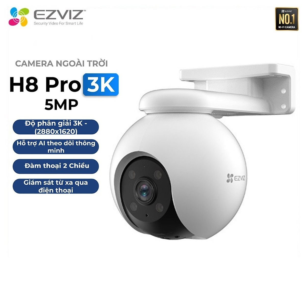Camera WiFi EZVIZ H8 3K - Độ Phân Giải 5MP, Bao Phủ Toàn Cảnh 360 Độ, Phát Hiện Con Người, Đàm Thoại 2 Chiều - HÀNG CHÍNH HÃNG