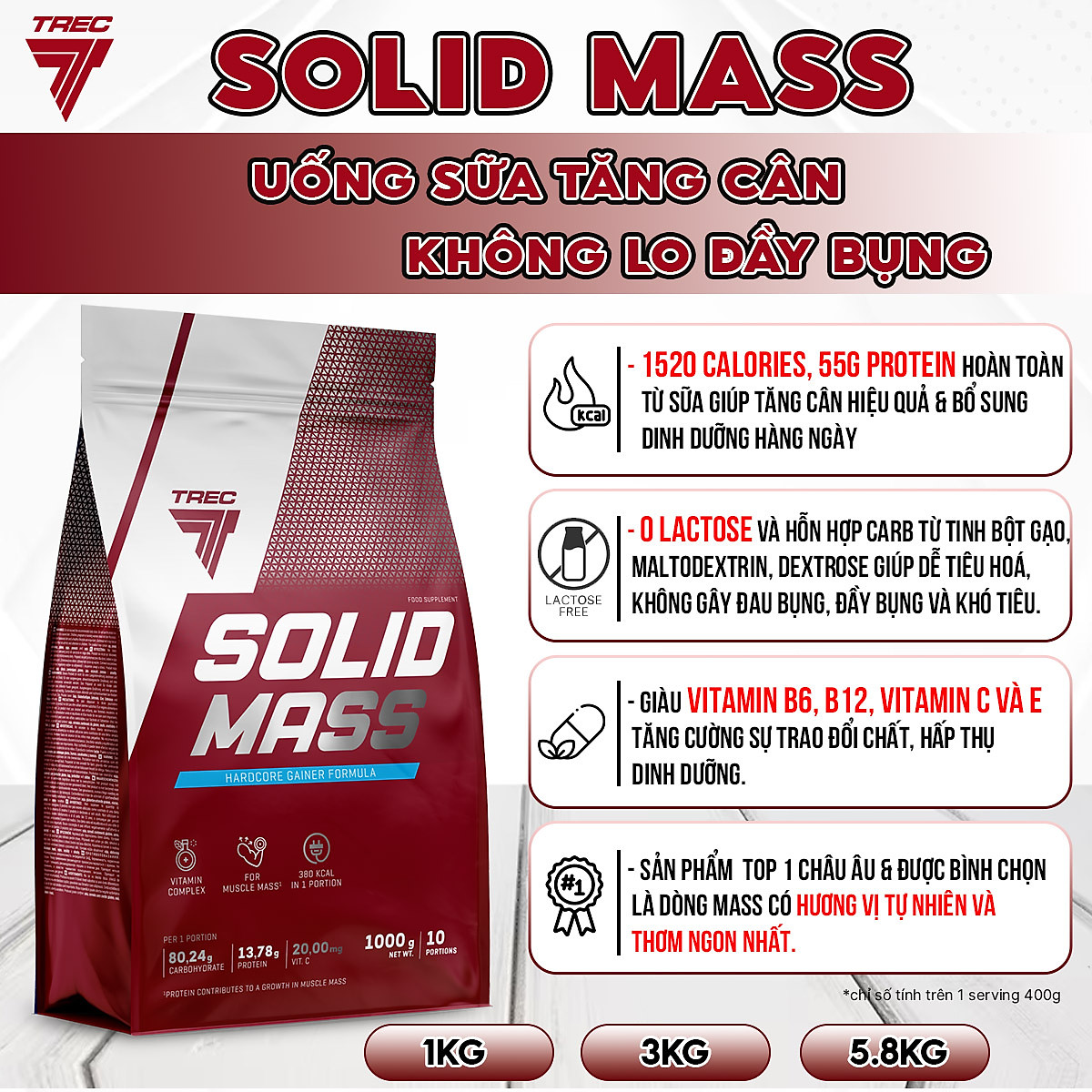 Sữa Tăng Cân SOLID MASS (1000-3000g-5800g) - Nhiều Hương Vị – TREC Nutrition
