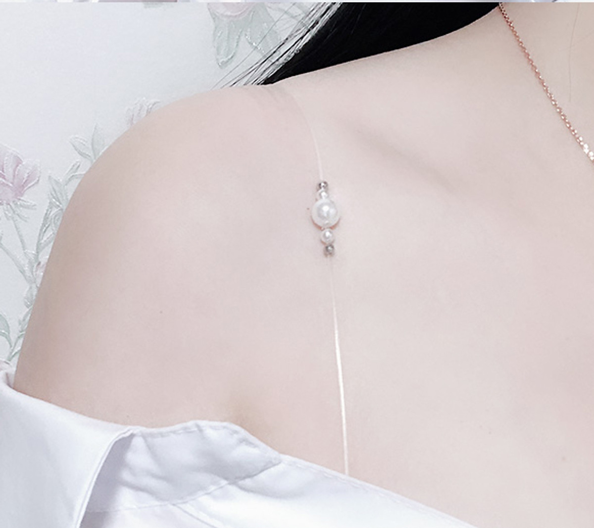 Dây đeo áo ngực dây áo con dây áo bra phối ngọc trai và hạt cườm độc đáo