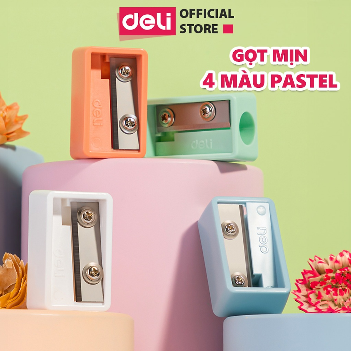 Gọt bút chì mini Deli - Hồng, Cam, Xanh dương, Xanh lá - 1 cái màu ngẫu nhiên - Chất liệu ABS bền bỉ, lưỡi dao không ghỉ