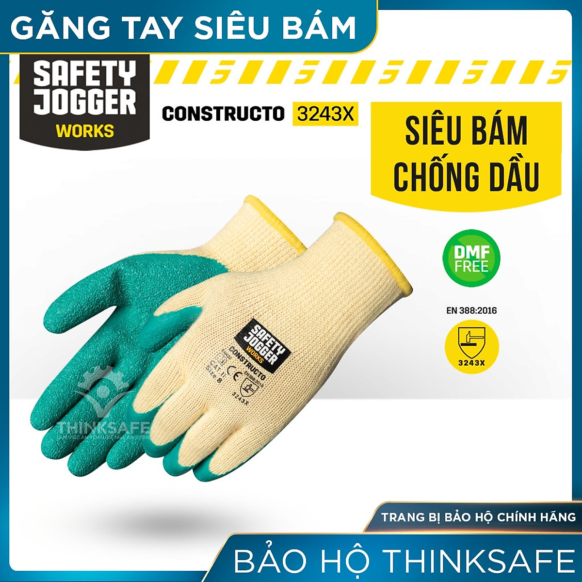 Găng tay đa dụng siêu bám Safety Jogger Constructo bao tay thoáng khí ôm tay sử dụng đa năng (màu vàng xanh)