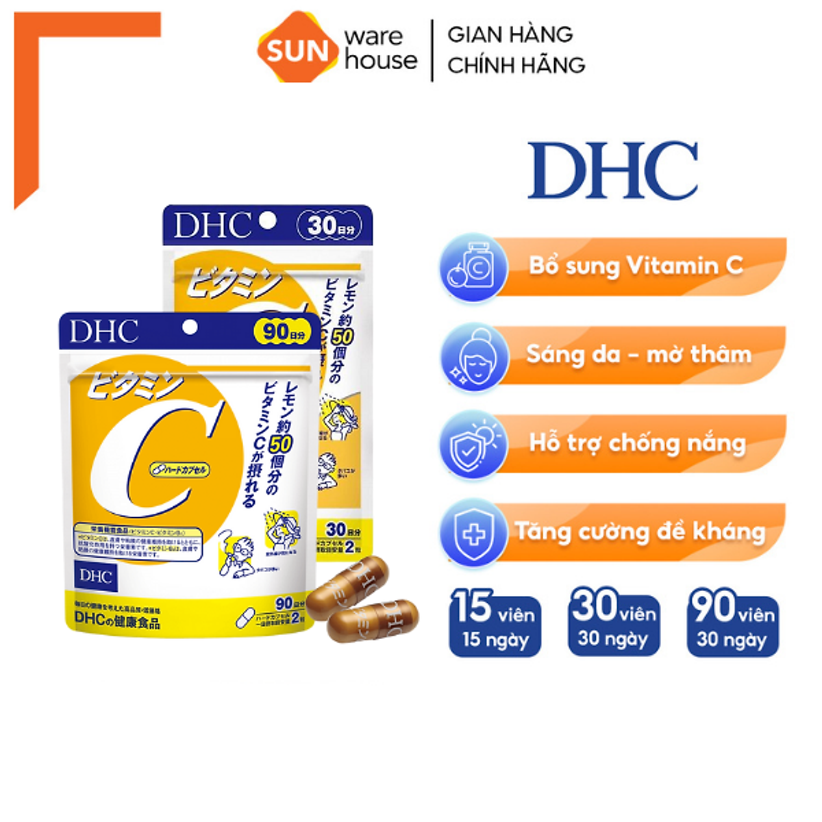 Viên Uống Bổ Sung Vitamin C DHC Hard Capsule Tăng Sức Đề Kháng