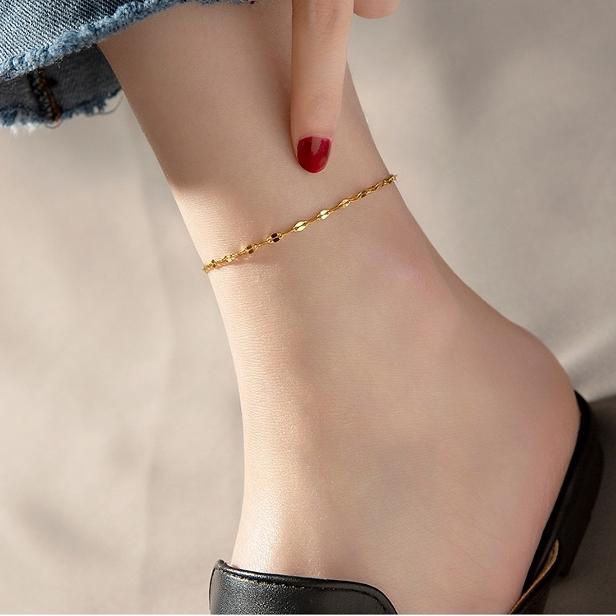 Mua Lắc chân titan nữ cá tính dây trơn dẹp mạ vàng sáng màu không đen gỉ tại hjhjshop Mua Lắc Chân Titan Nữ Cá Tính Dây Trơn Dẹp Mạ Vàng Sáng Màu Không Đen Gỉ Tại Hjhjshop