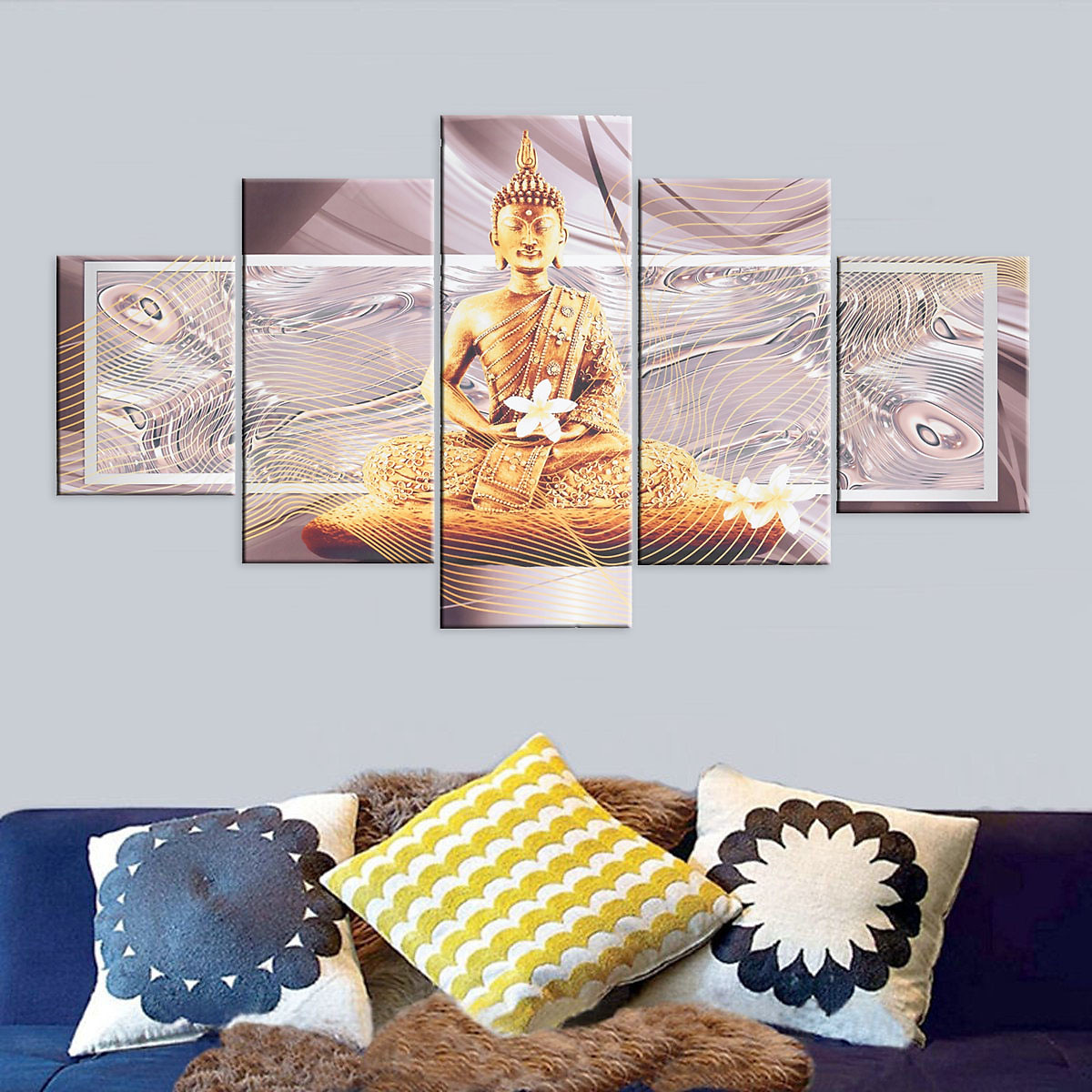 5 Pcs Unframed Canvas Print Paintings Buddha Picture Home Bedroom Wall Art Decor 