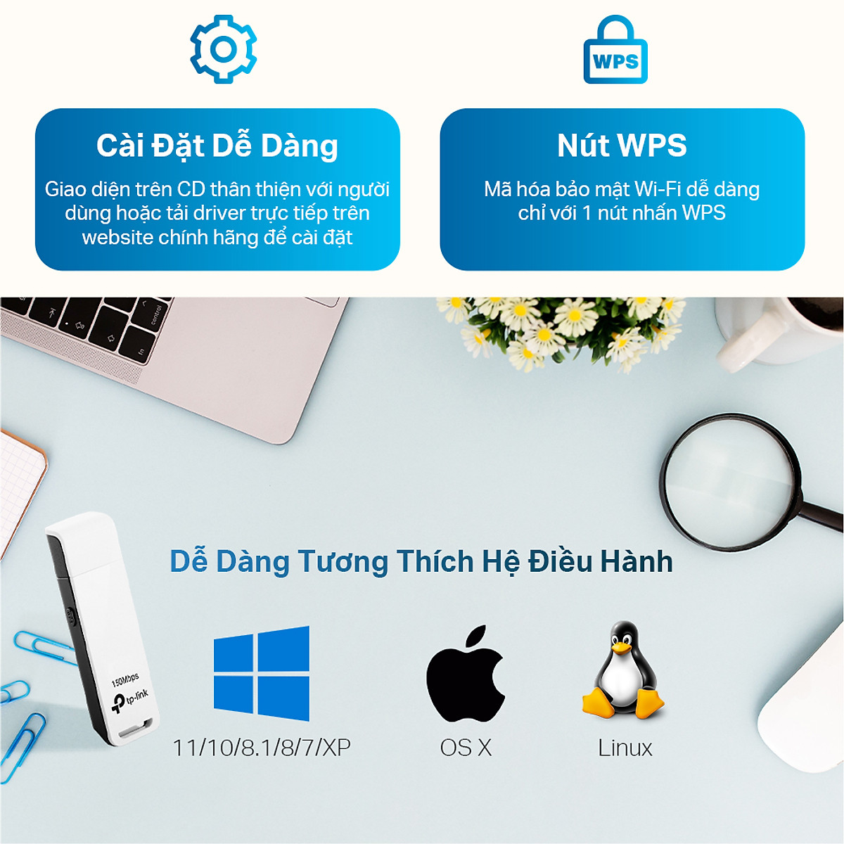 Bộ Chuyển Đổi USB Wifi TP-Link TL-WN727N Chuẩn N 150Mbps - Hàng Chính Hãng