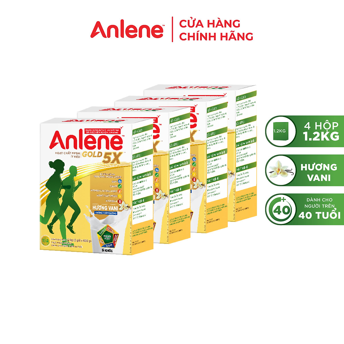 Combo 4 Sữa Bột Anlene Gold 5X Hương Vanilla (Hộp Giấy 1,2kg)