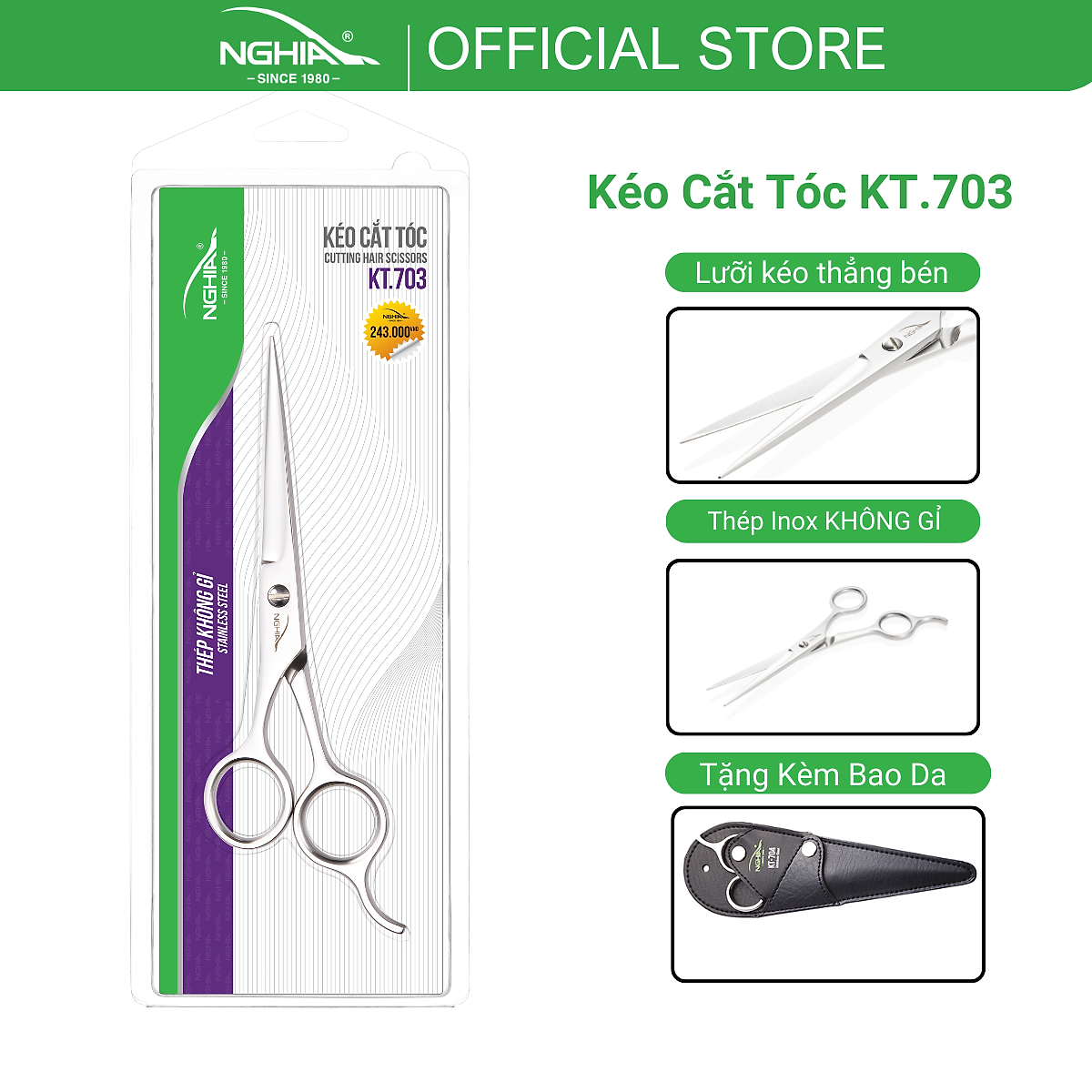 Kéo Cắt Tóc Thép Không Gỉ Kềm Nghĩa KT-703