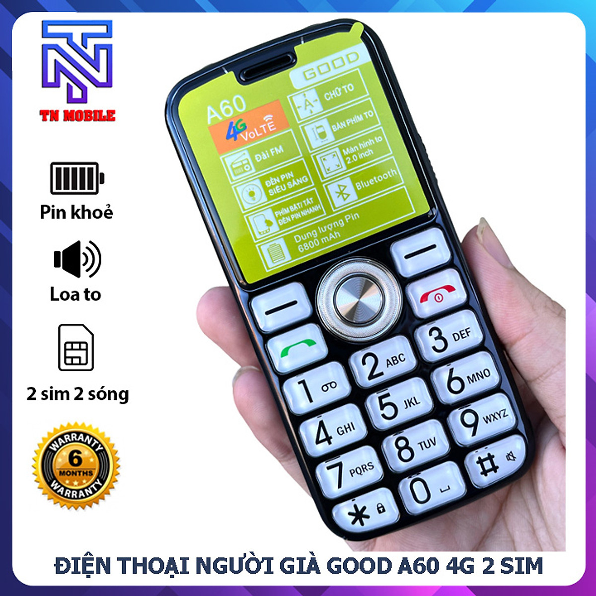 Điện thoại Người Già Good A60 Màn lớn - Phím to - Pin trâu - Sạc Type C - Mới nguyên seal - Bảo hành 6 tháng