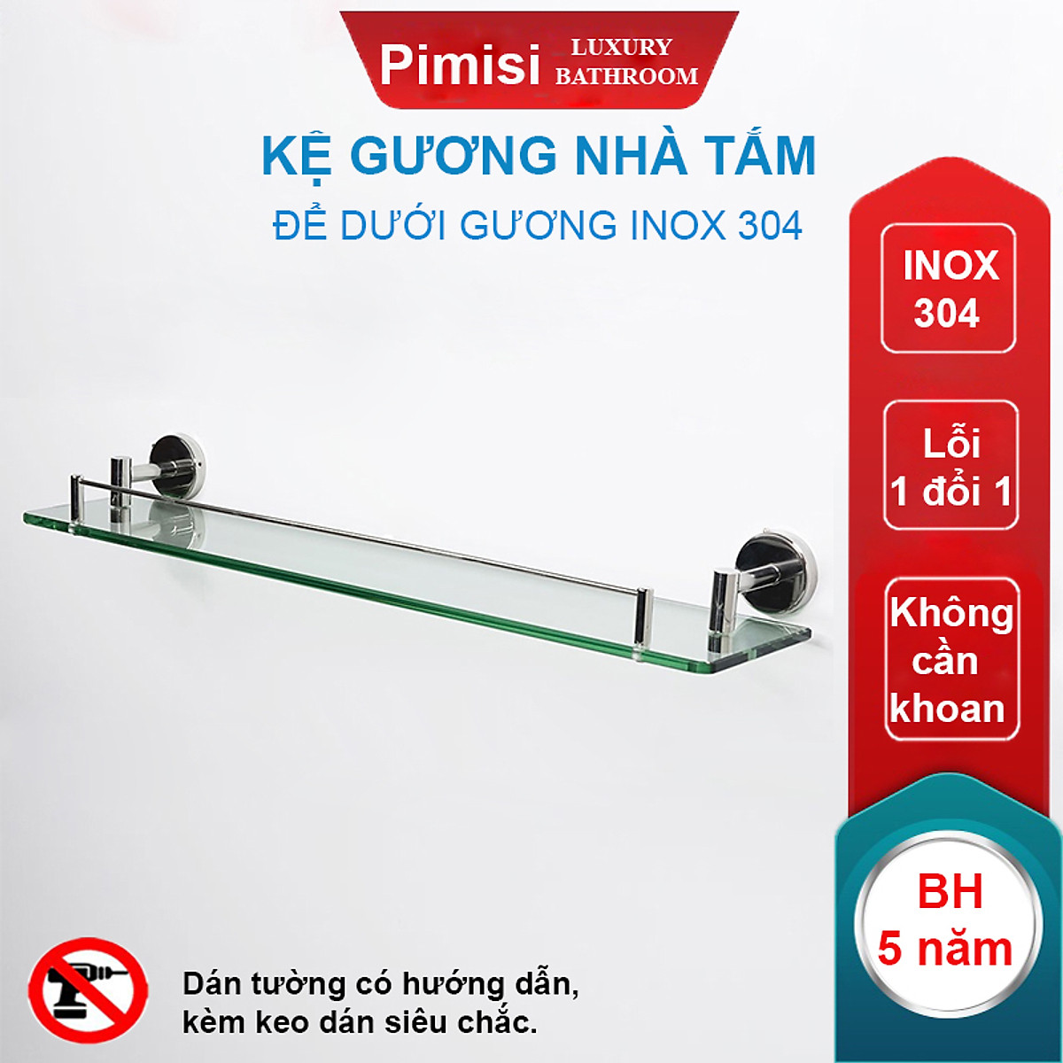 Kệ gương nhà tắm inox 304 Pimisi mang lại tính thẩm mỹ cao cho không gian phòng tắm của bạn. Chất liệu inox 304 không chỉ đảm bảo độ bền và độ an toàn cho người sử dụng mà còn giúp sản phẩm tăng thêm vẻ đẹp sang trọng. Hãy sở hữu ngay sản phẩm này để cải thiện không gian phòng tắm của bạn.