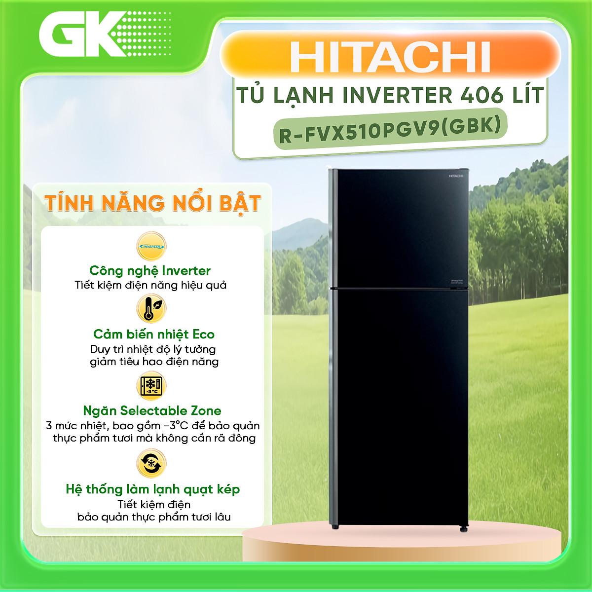 Tủ lạnh Hitachi 406 lít R-FVX510PGV9(GBK)