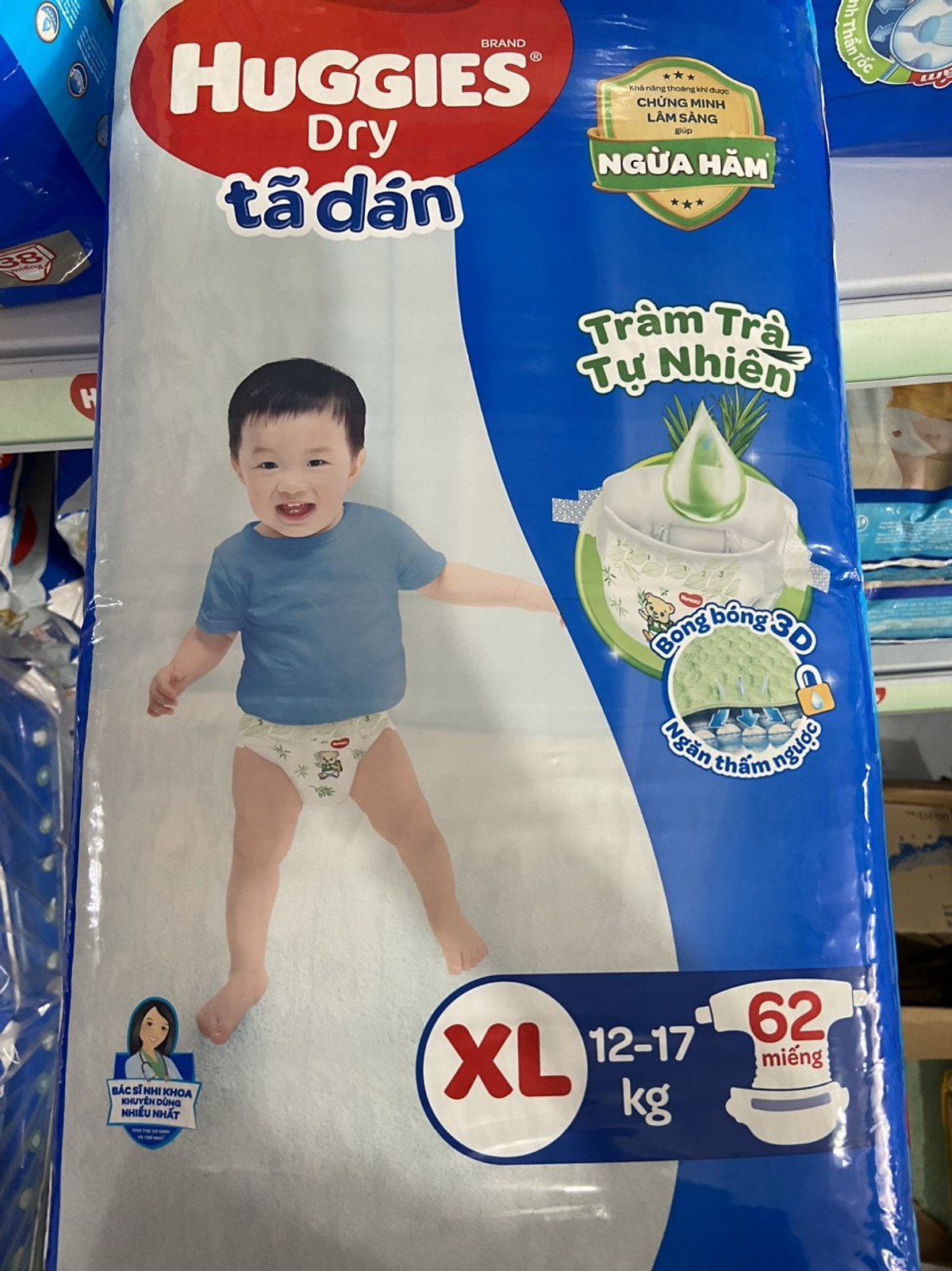 Tã Dán Huggies Dry Gói Cực Đại XL62 (62 Miếng) - Bao Bì Mới