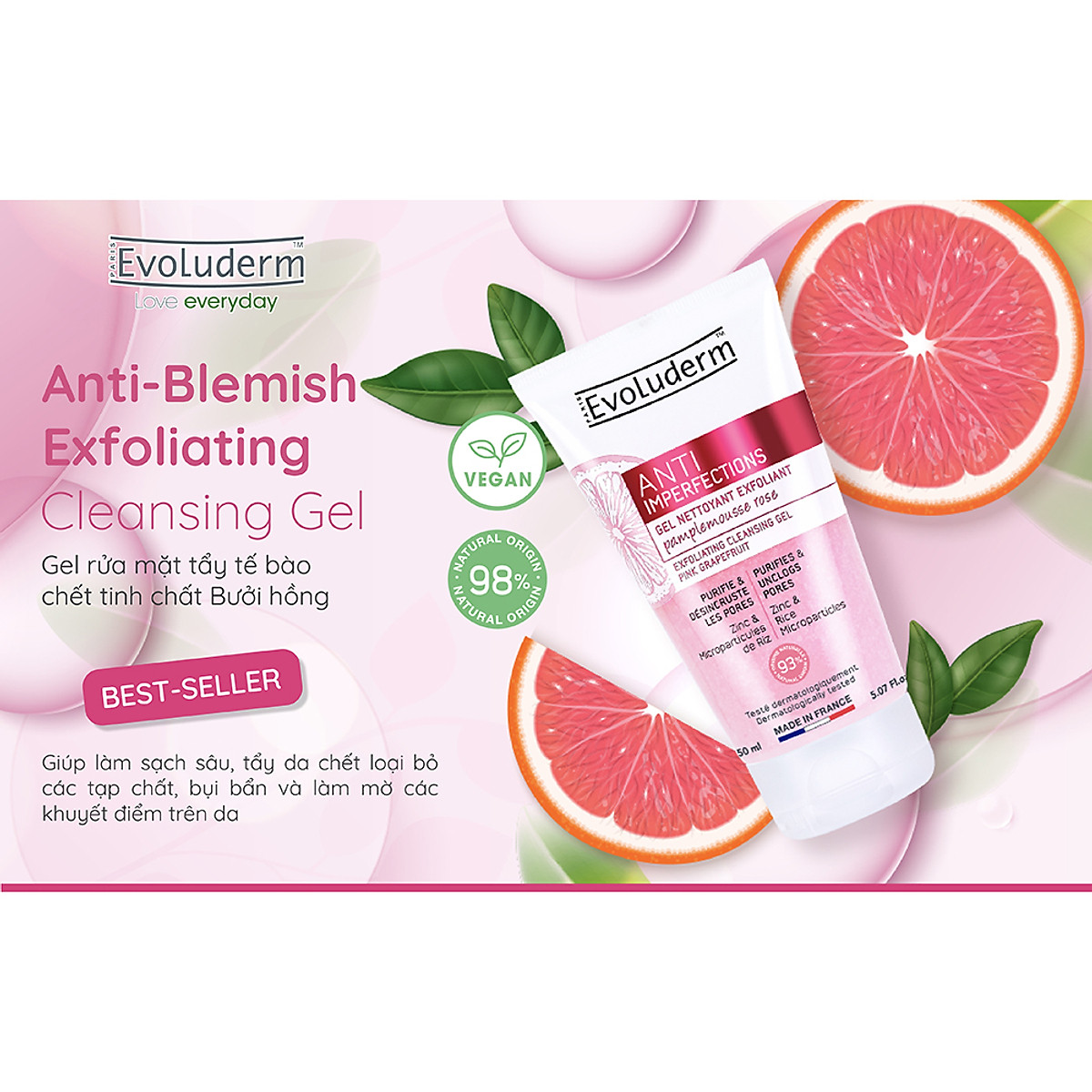 Gel rửa mặt kiêm tẩy tế bào chết tinh chất bưởi hồng danh cho da dầu mụn 150ml