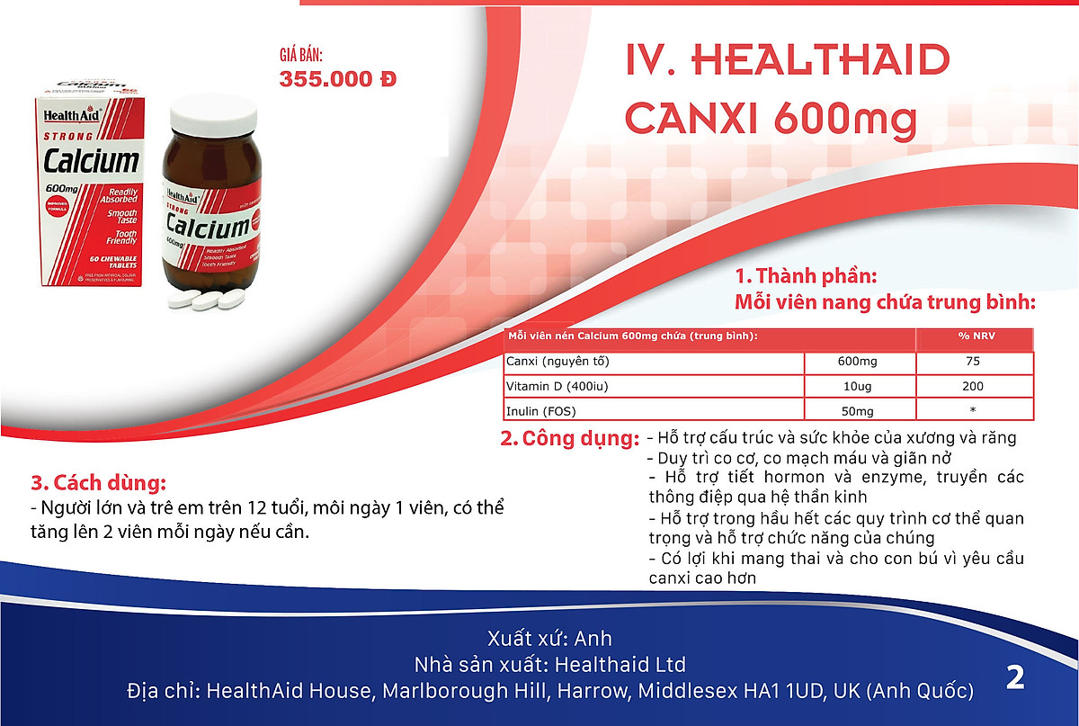 Viên nhai bổ Sung Canxi 600mg