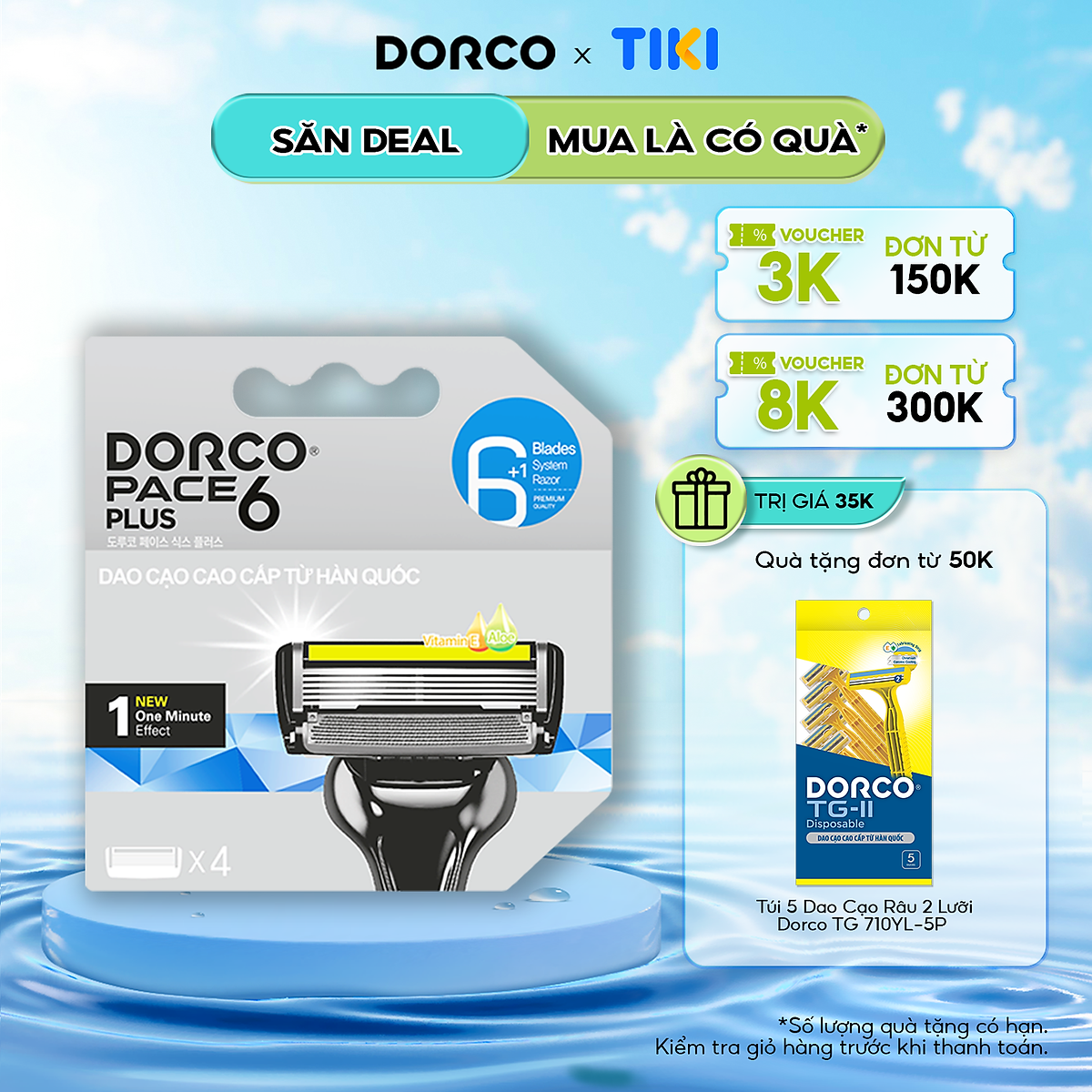 DORCO PACE 6 - Dao Cạo Hàn Quốc 6 Lưỡi - Hộp Gồm 4 Đầu Cạo
