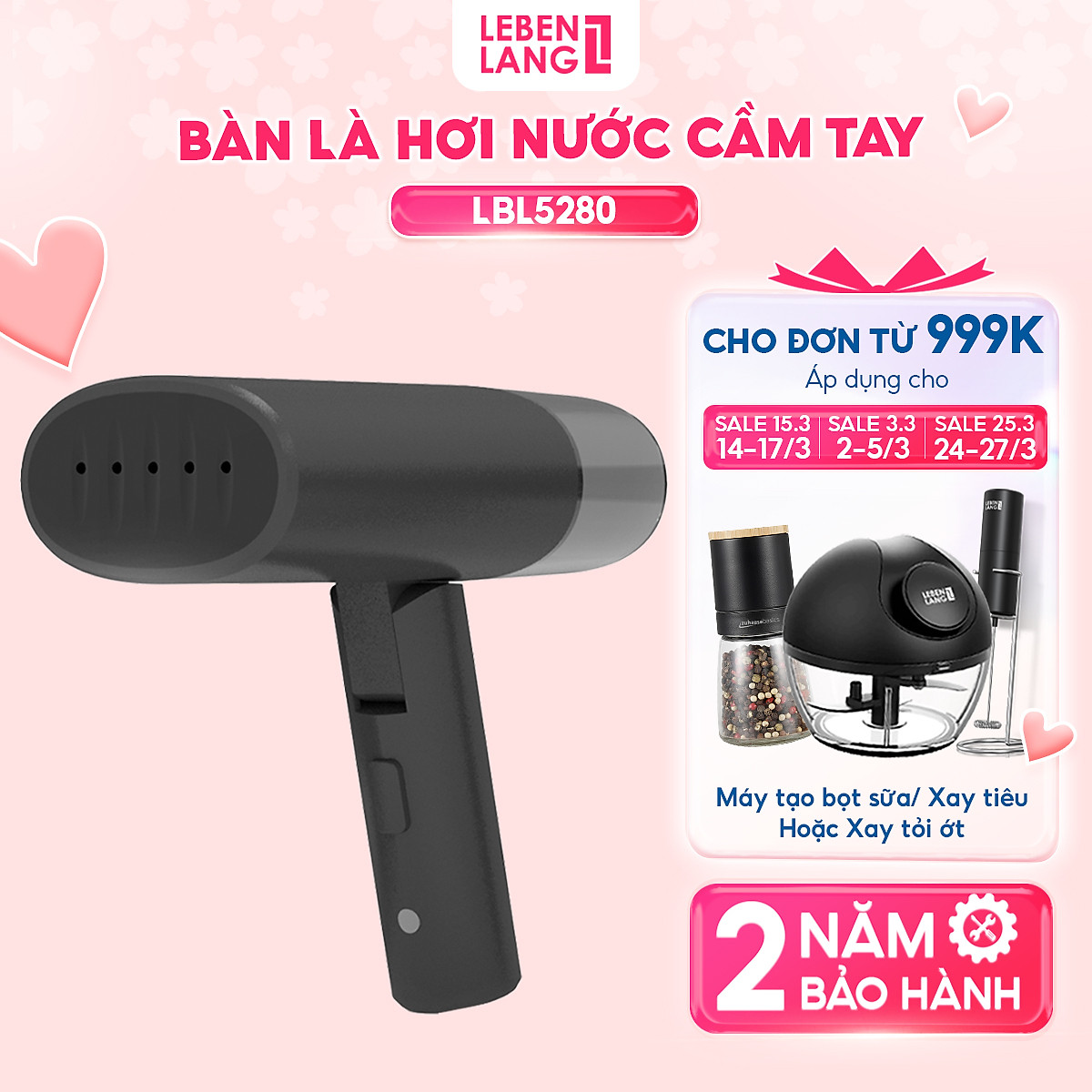 Bàn ủi hơi nước cầm tay Lebenlang LBL5280, thiết kế gấp gọn, công suất 900W, tặng kèm túi đựng, bảo hành 2 năm – hàng chính hãng