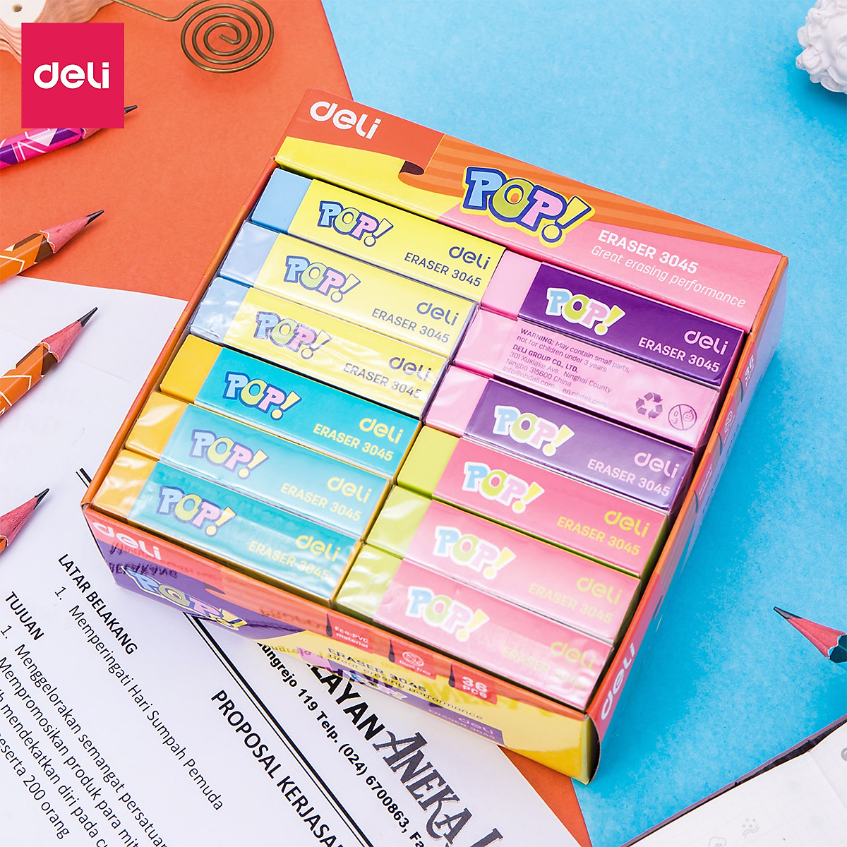 Tẩy 2B Deli, Xanh Dương/Vàng/Xanh Lá - 1 viên - E3045