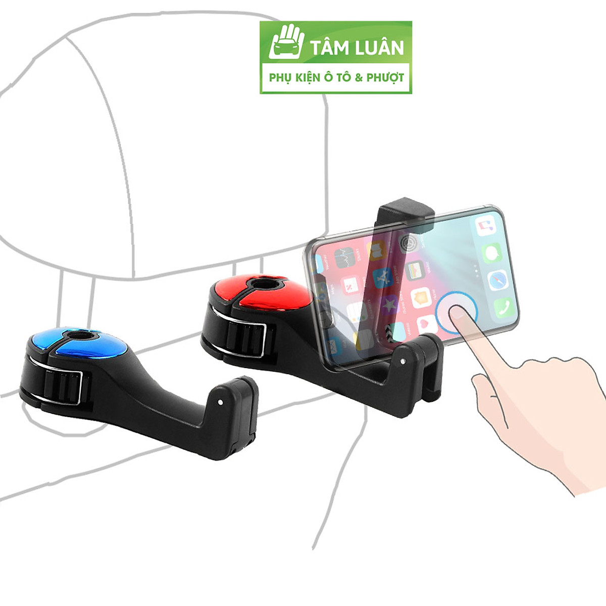 Móc treo đồ trên xe ô tô kiêm giá đỡ điện thoại gắn lưng ghế xe hơi - phụ kiện ô tô Tâm Luân