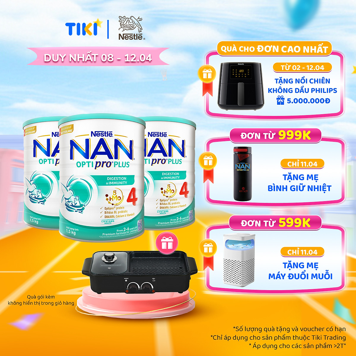 Bộ 3 lon Sữa bột NAN OPTIPRO PLUS 4 Nestle Bé 2-6 tuổi 1500g/lon Giúp tiêu hóa tốt