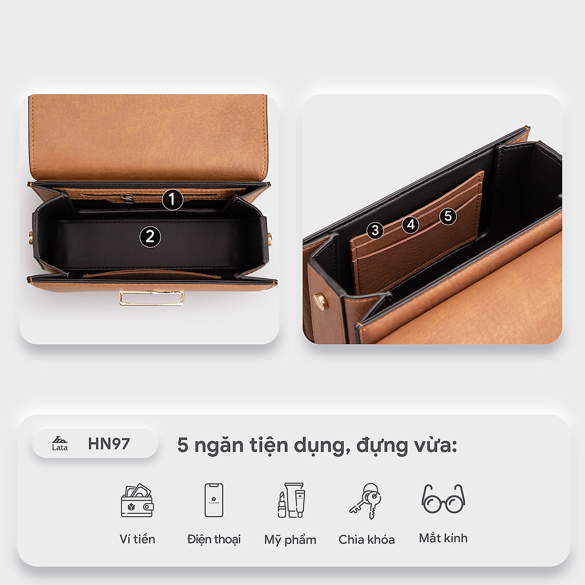 Túi đeo chéo da nữ khóa nhấn hình thoi Lata HN97