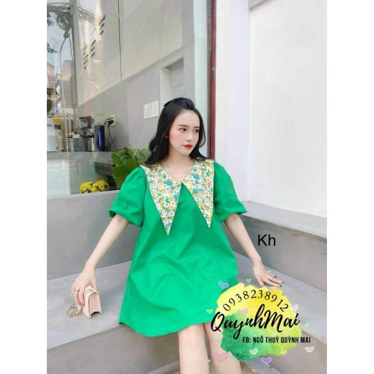 Váy suông babydoll cổ sen nhọn