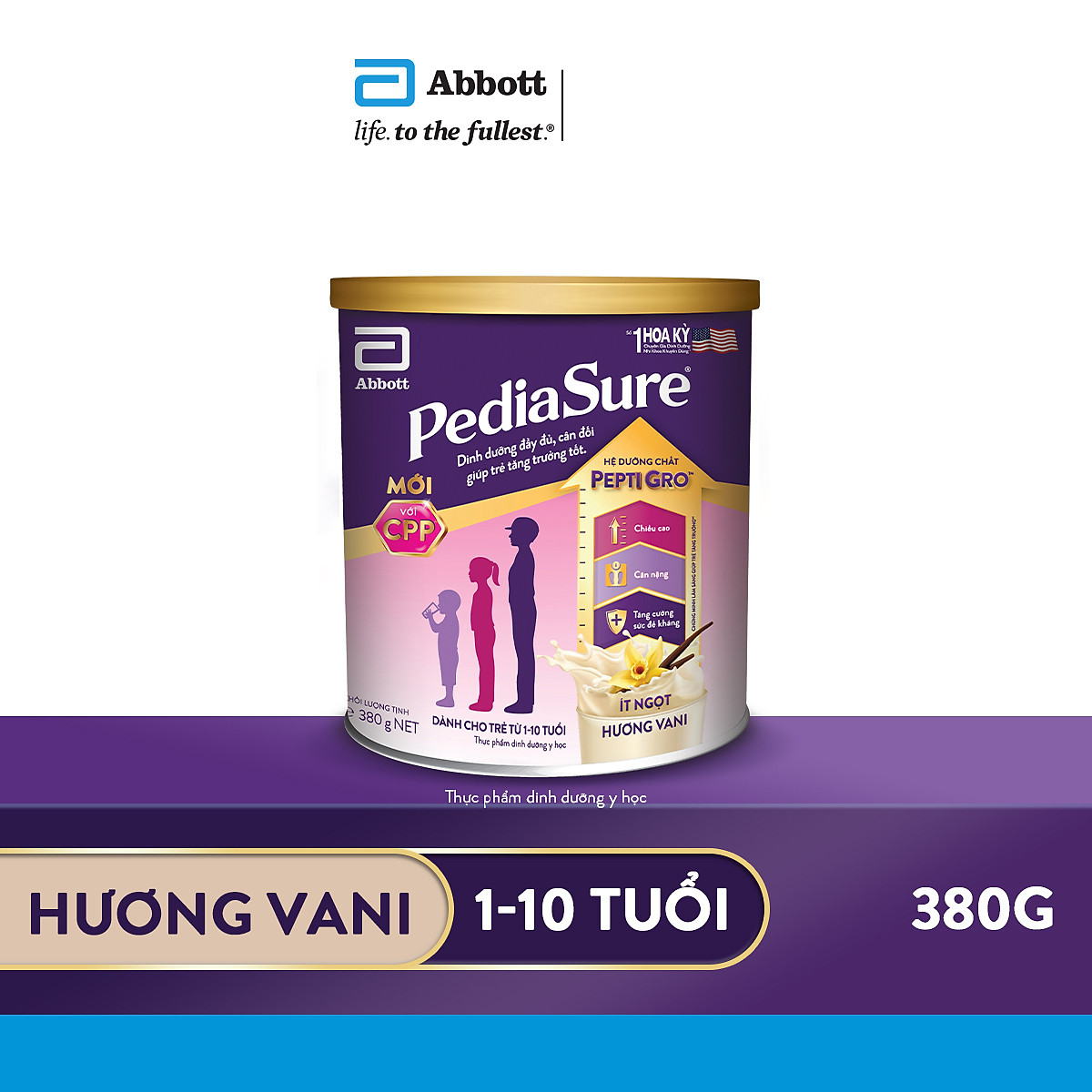 Sữa bột Abbott Pediasure hương vani ít ngọt cho trẻ từ 1 - 10 tuổi (380g)