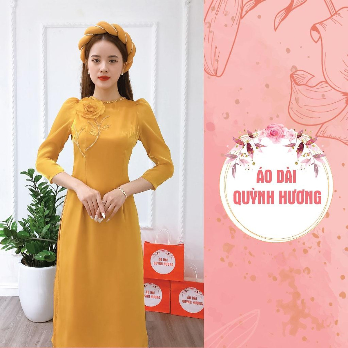 Mua Áo Dài Voan Nhũ Tay Bồng Lỡ Đính Hoa Cổ Tròn Màu Vàng - Riêng Áo,Xl Tại  Shop Áo Dài Bảo Hiếu | Tiki