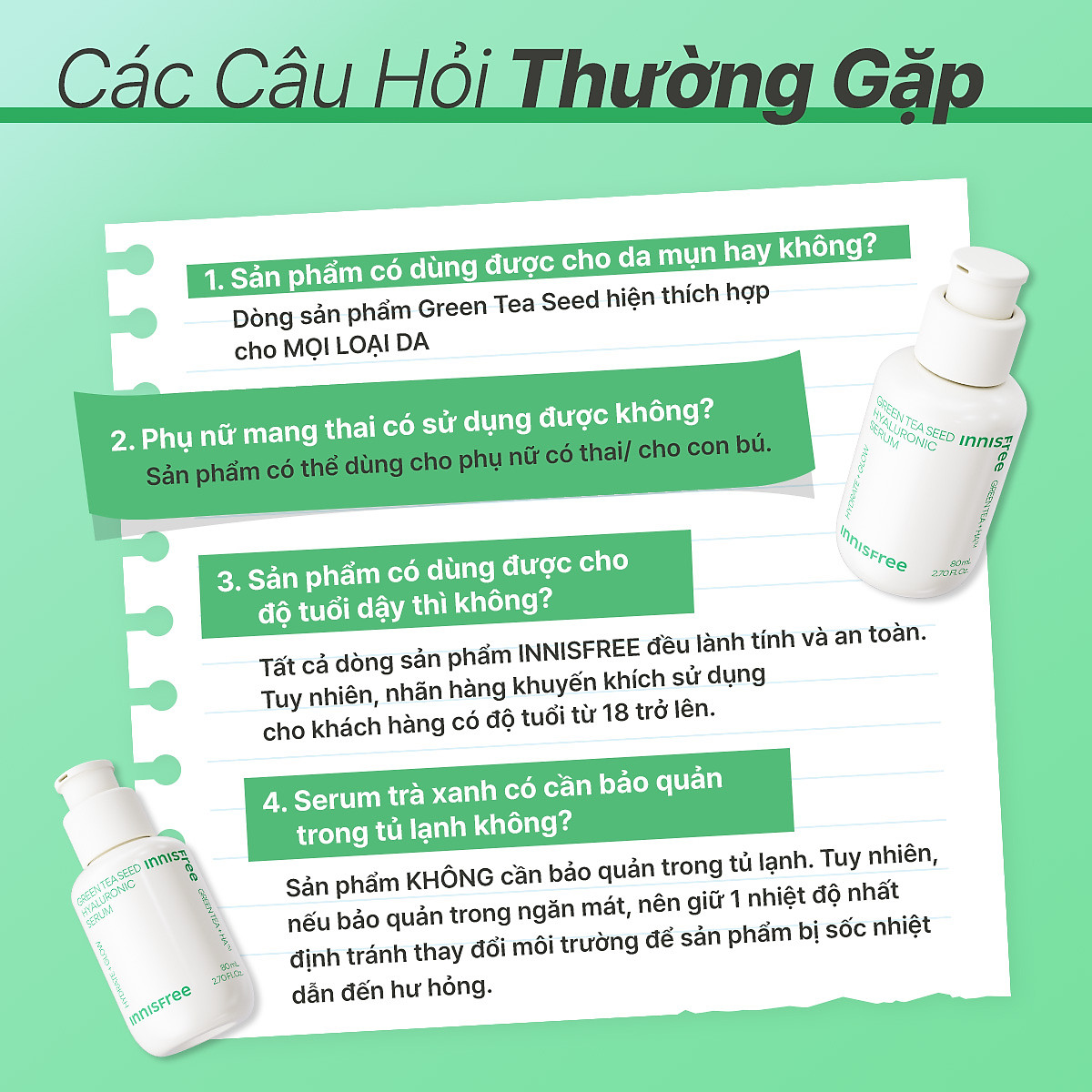 Tinh chất innisfree Green Tea Seed Hyaluronic Serum 2023 Nano 5 loại HA cấp nước tức thì cho da 80mL