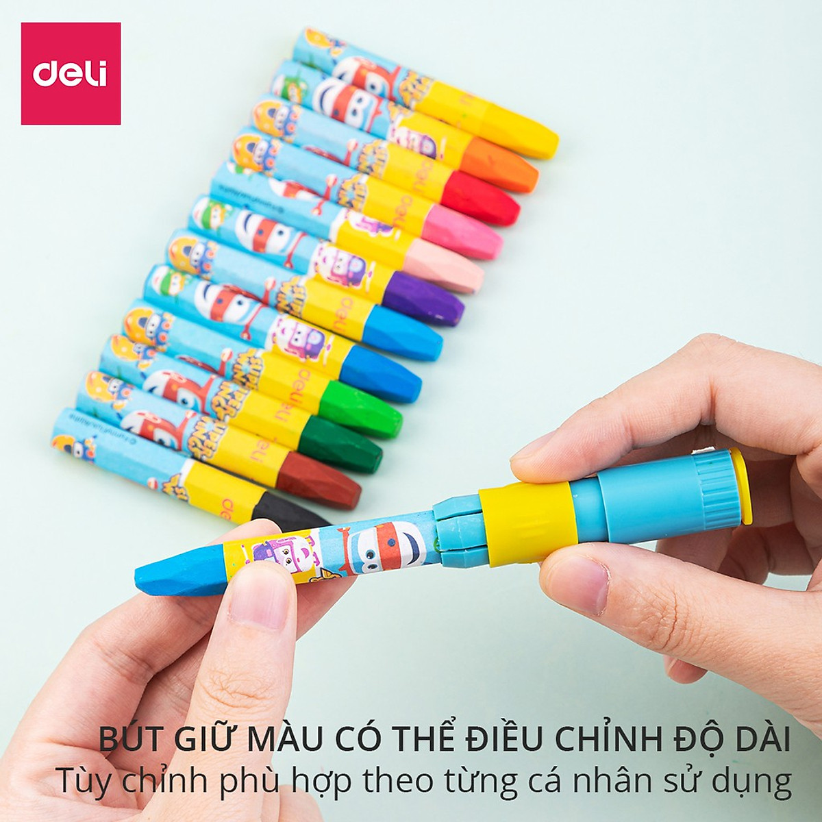 Bút sáp dầu Super Wings x Deli – thân lục giác – 12/18/24 màu - EC009-12 /EC009-18/ EC009-24