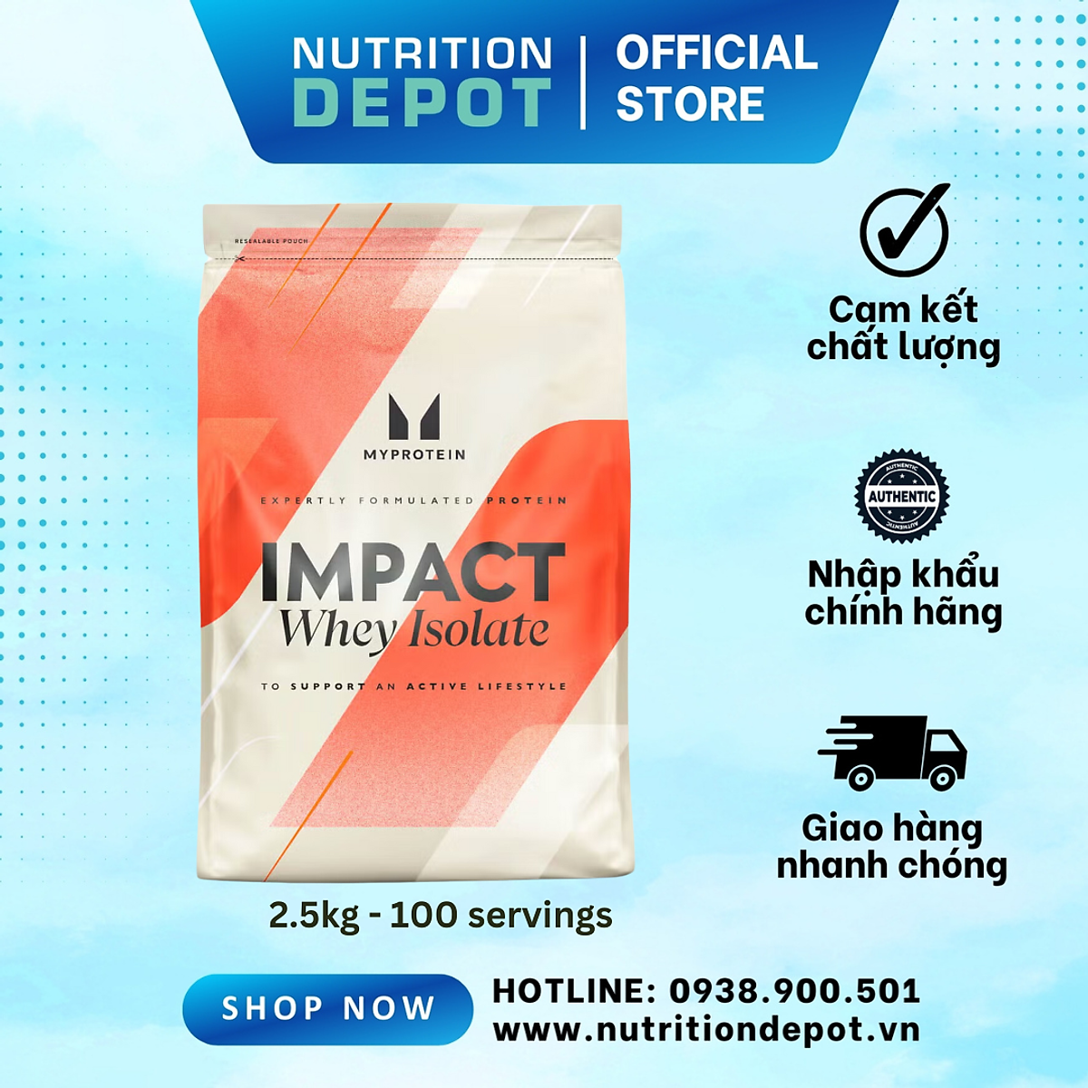 Sữa Tăng Cơ Impact Isolate Protein 2.5kg (100 lần dùng) - Nutrition Depot