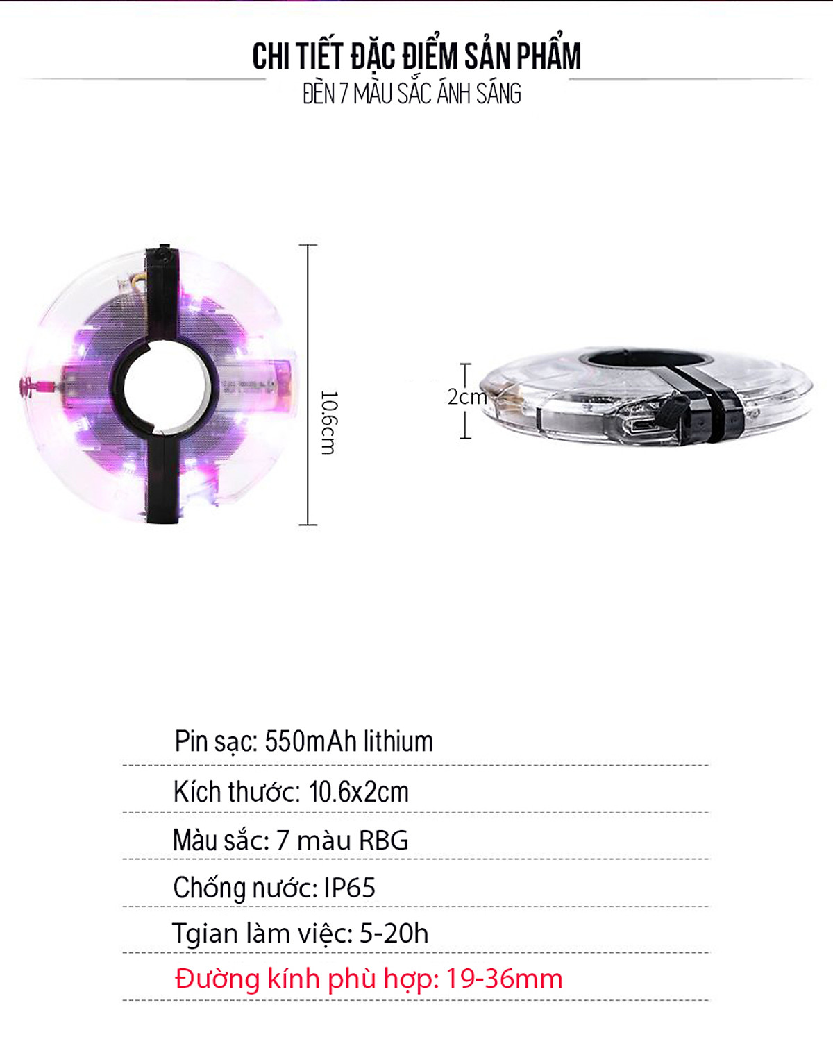 Đèn Led Gắn Bánh Xe Đạp 7 Màu (Trục Giữa phi 19-36mm) Có Sạc Điện USB Chống Nước Trang Trí Cho Xe Đạp Người Lớn Mai Lee