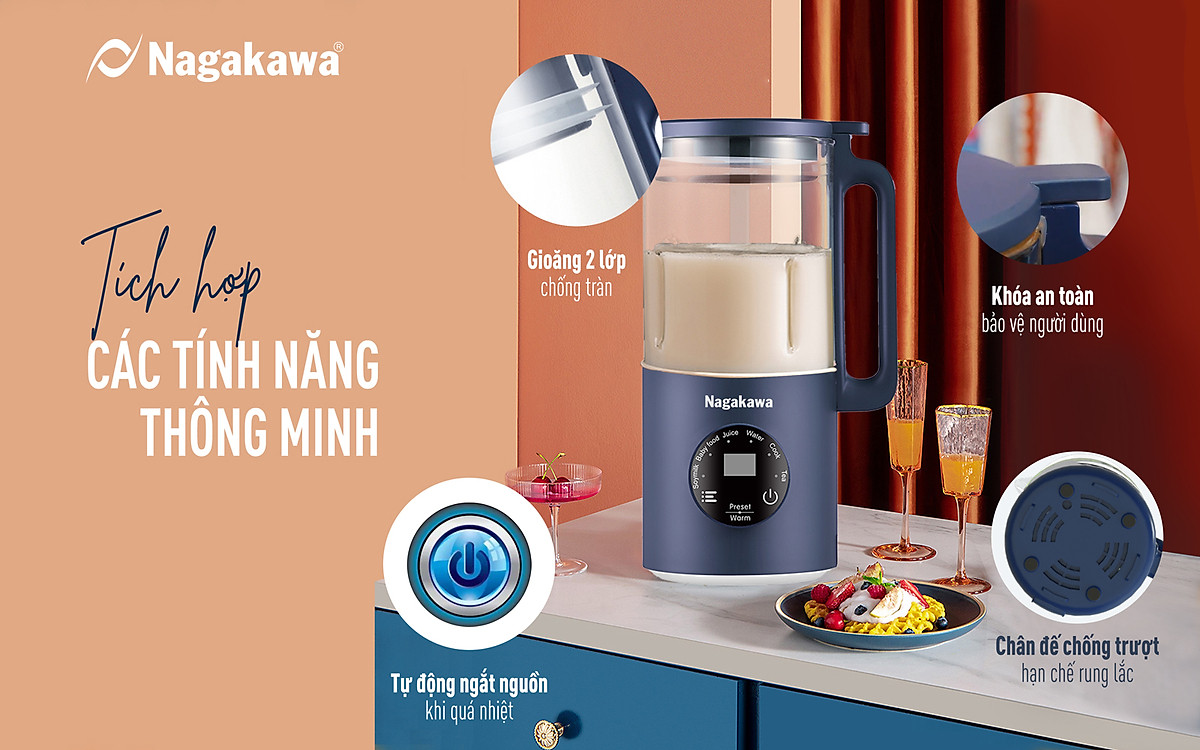 Máy làm sữa hạt đa năng Nagakawa NAG0825 (0,6L - 500W) - Hàng chính hãng