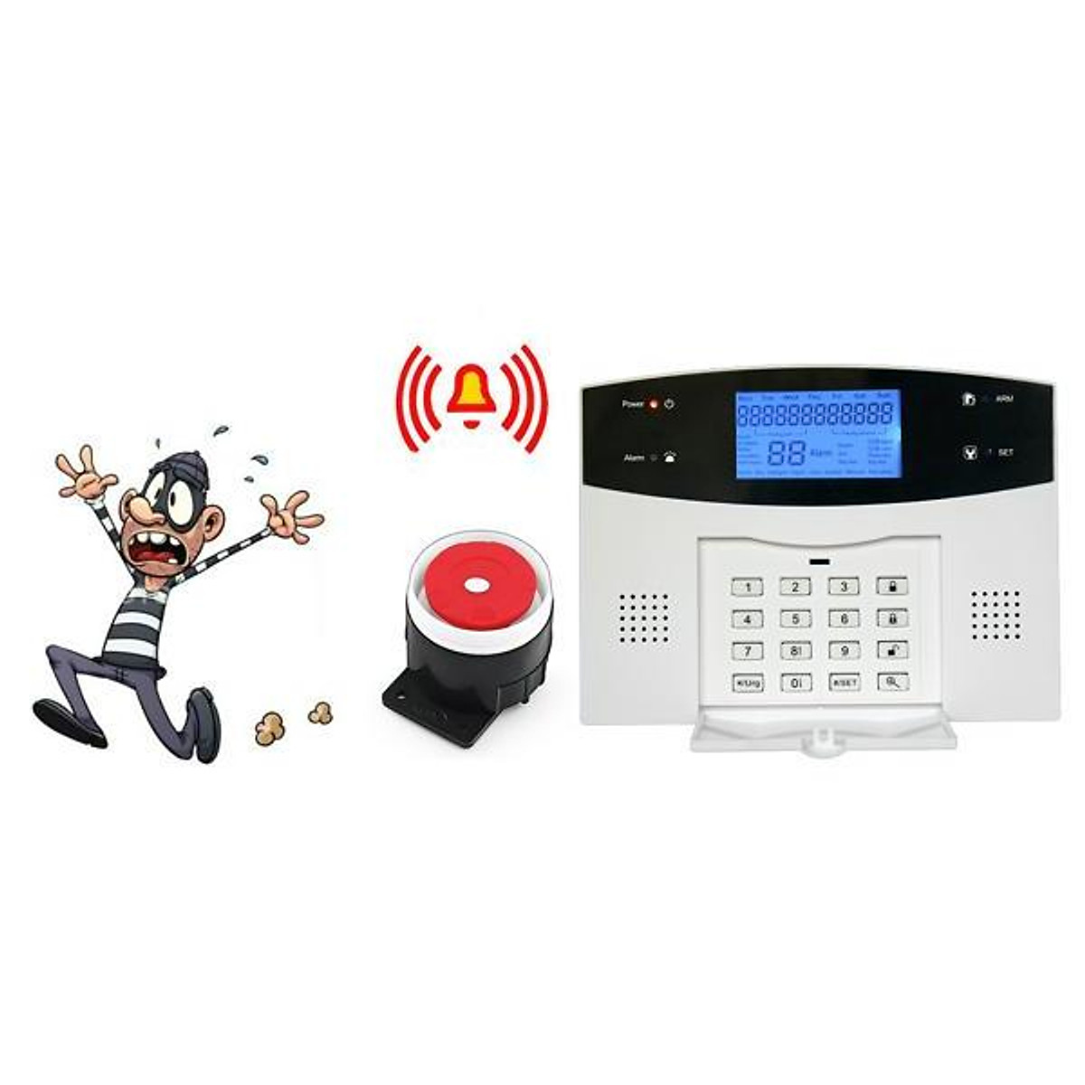 Bộ báo động chống trộm không dây qua sim GSM + điện thoại bàn PSTN ...