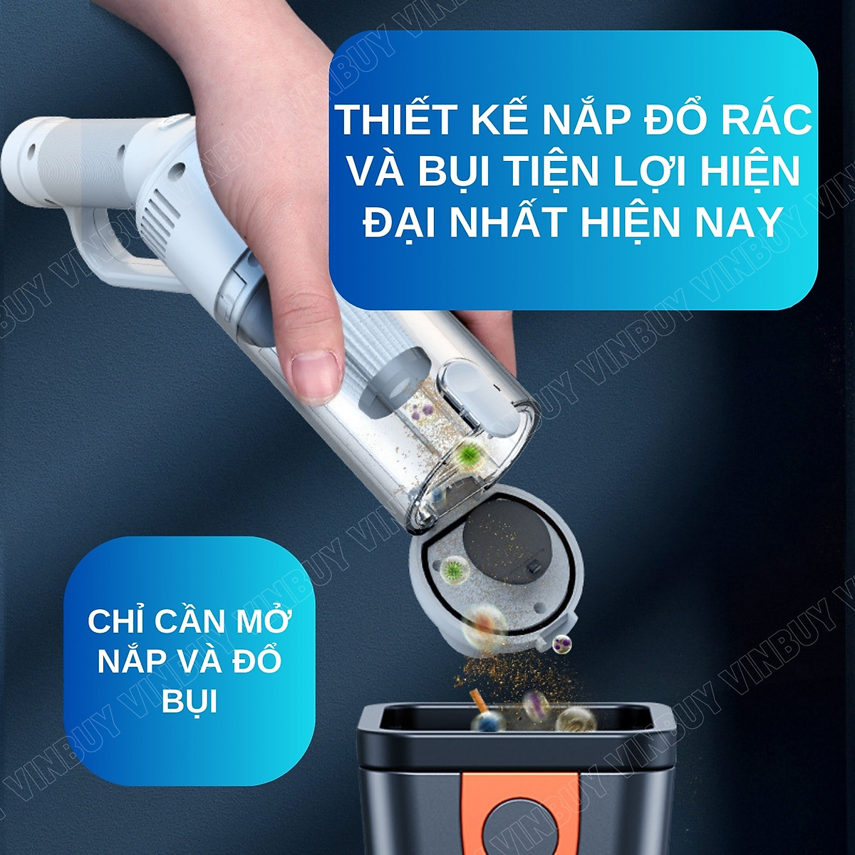Máy hút bụi cầm tay, hút bụi xe ô tô, xe hơi, giường nệm, lực hút mạnh 22000PA, pin sạc không dây - Chính hãng VinBuy