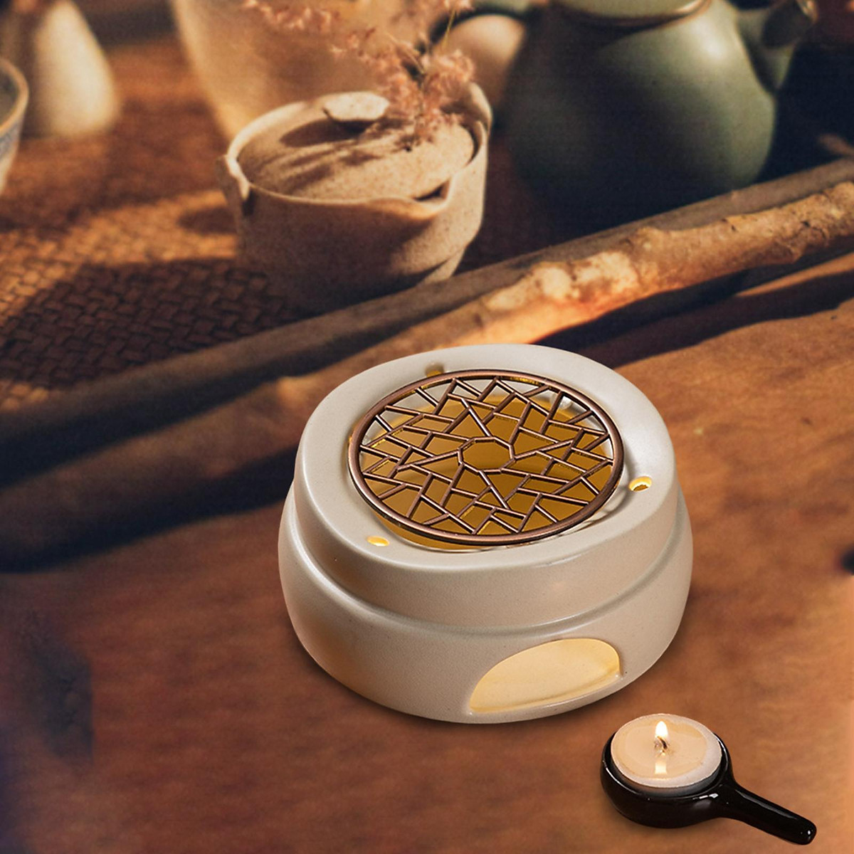 Ceramic Teapot Warmer Tea Pot Holder with Candle Holder for Glass