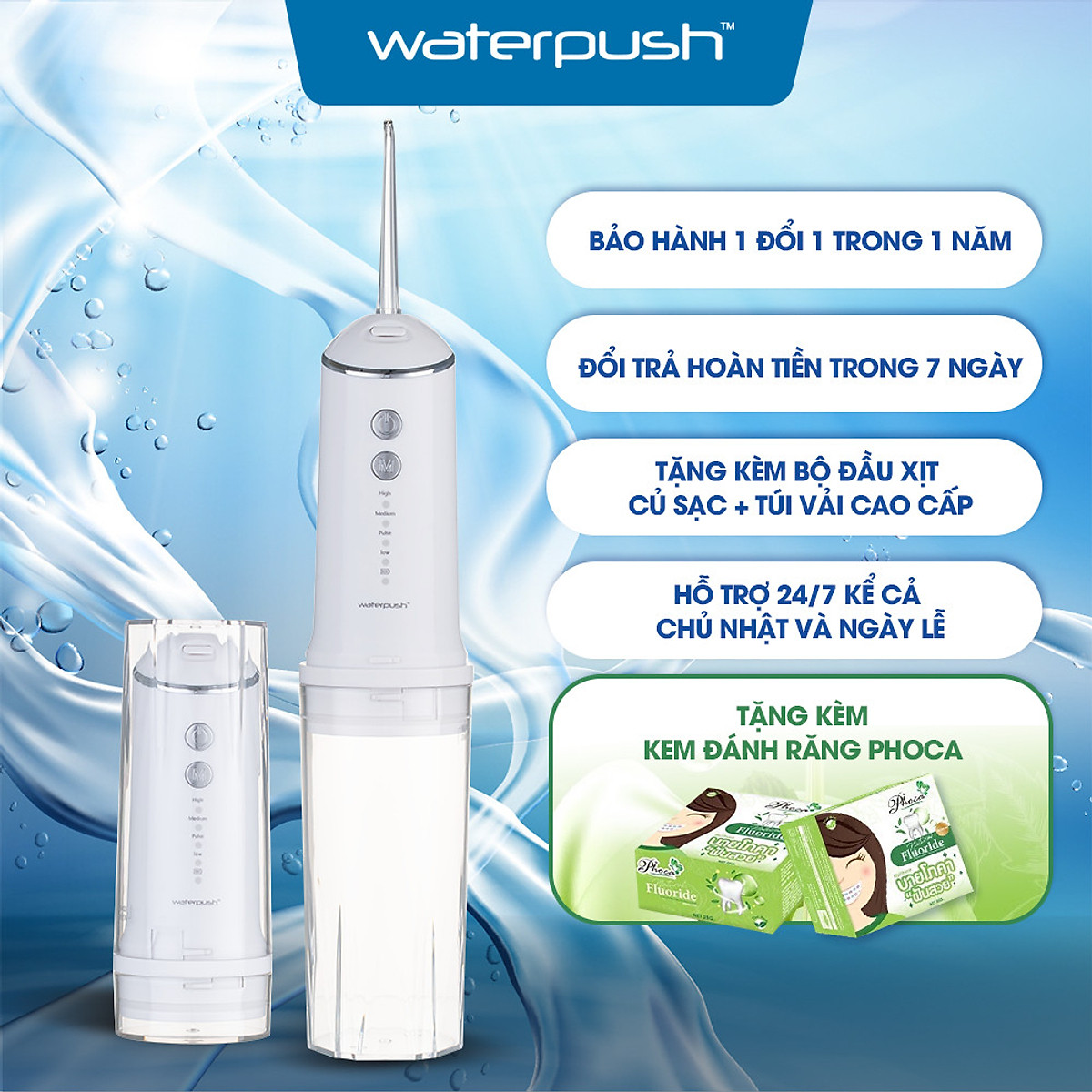 [So sánh giá] Máy Tăm Nước Du Lịch WaterPush 1904 - Bình Nước 300ml - Siêu Gọn Nhẹ - Áp Lực Nước Tiêu Chuẩn