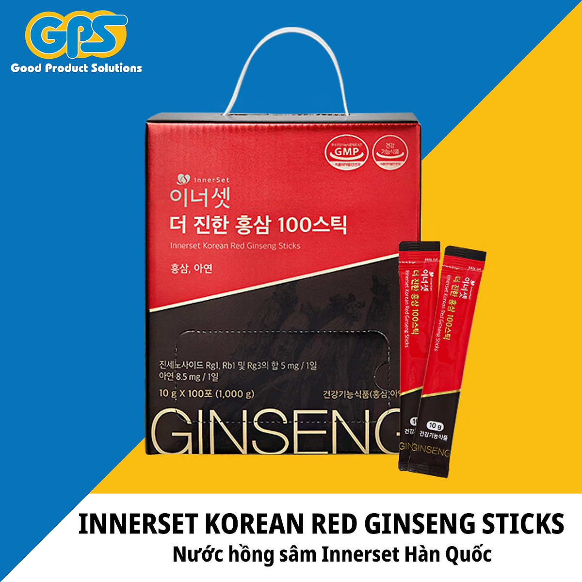 Nước tinh chất hồng sâm 6 năm tuổi Hàn Quốc Innerset - Innerset Korean Red Ginseng Sticks 10g x 100 gói