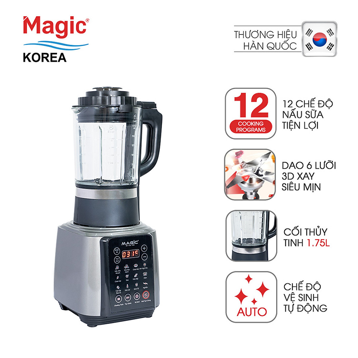 Máy nấu sữa hạt Magic Korea A-96 Bạc (1.75 Lít) - Hàng chính hãng