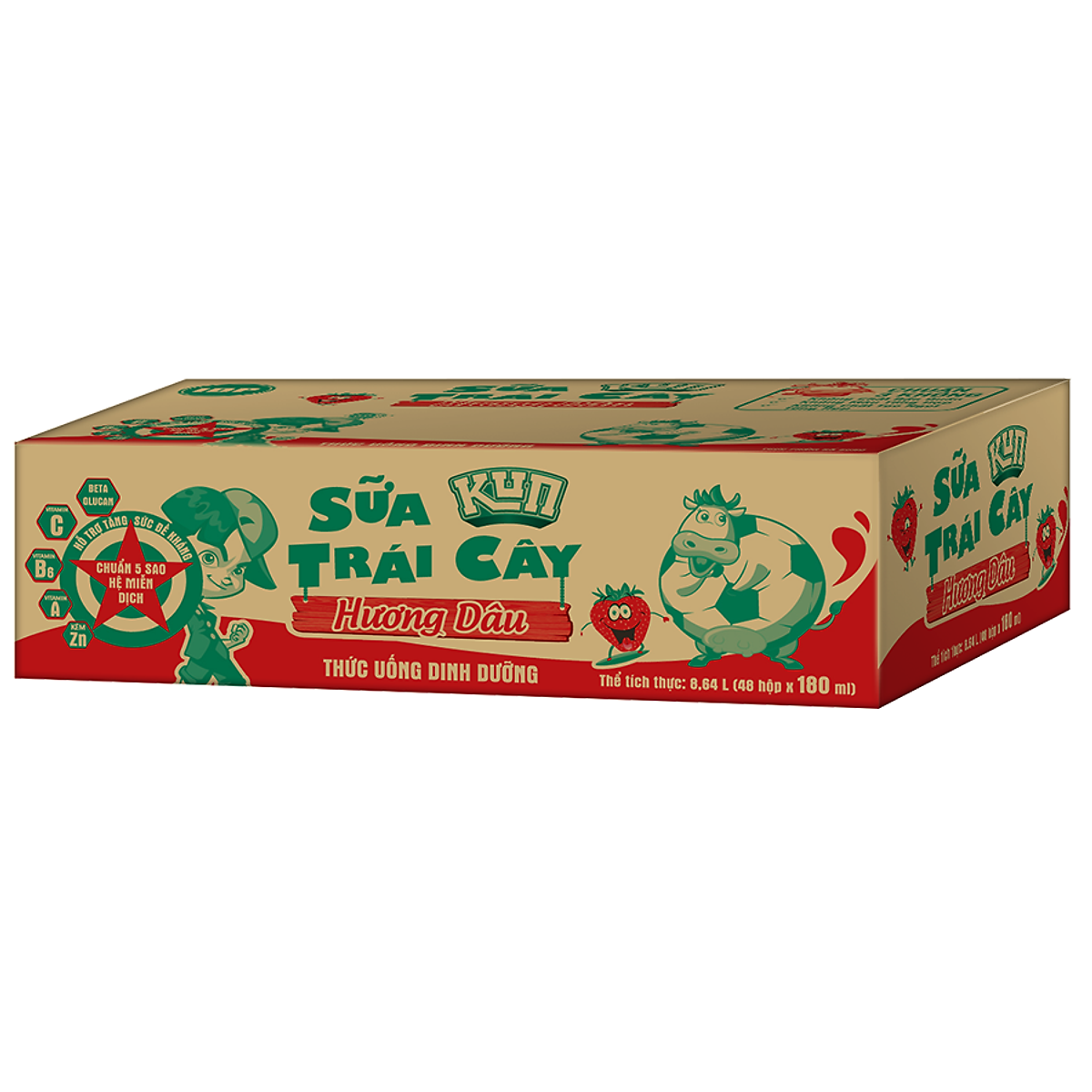 Thùng 48 Hộp Sữa Trái Cây KUN Hương Dâu 180ml/hộp(thẻ cào)